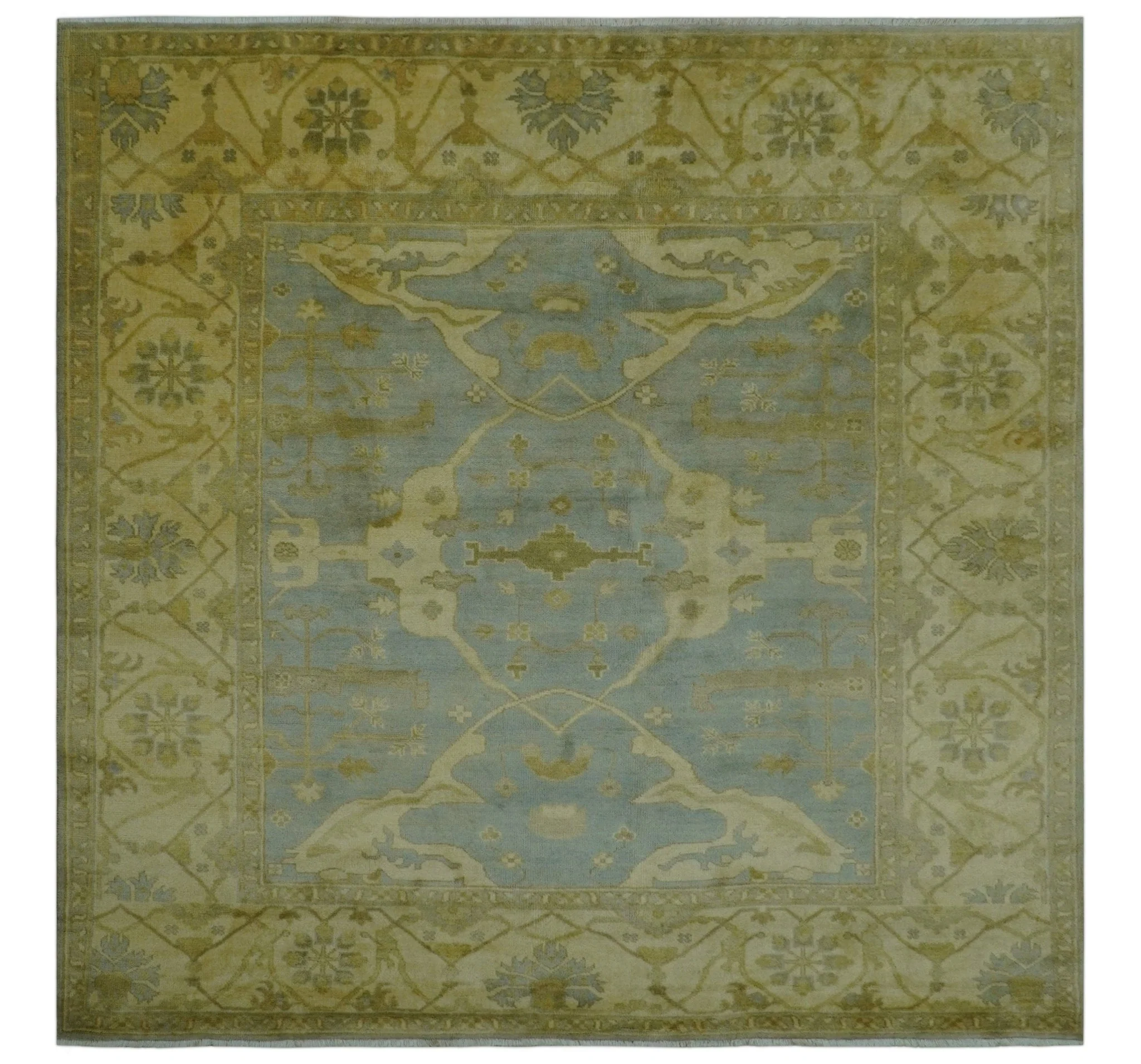 Traditional Oushak Design Blue And Beige hand Knotted 8x8 Wool Area Rug - Image 10