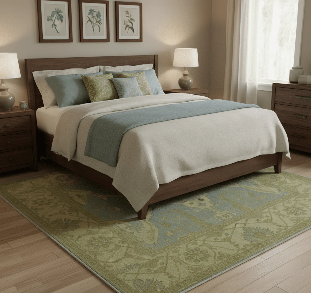 Traditional Oushak Design Blue And Beige hand Knotted 8x8 Wool Area Rug - Image 2