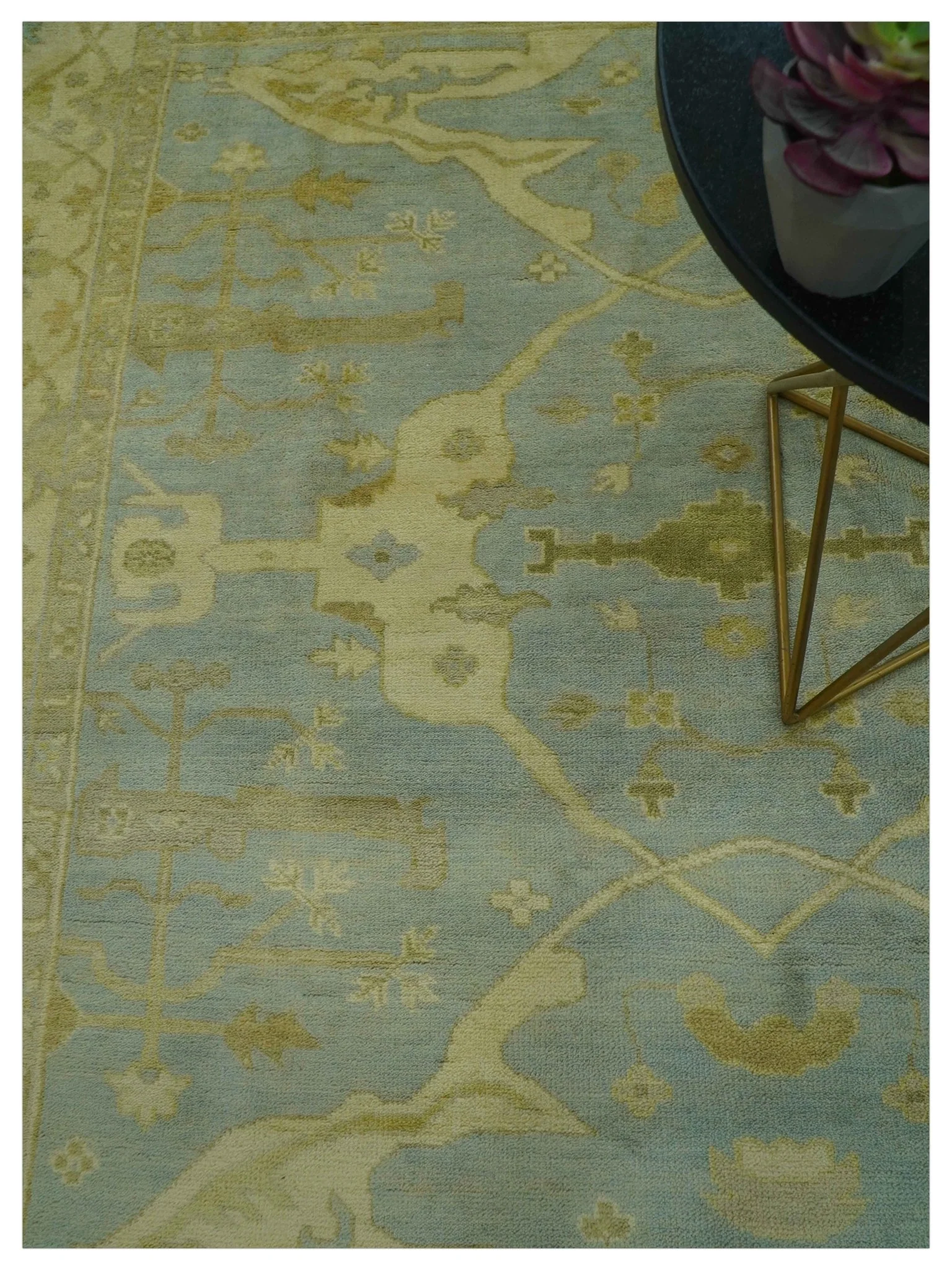 Traditional Oushak Design Blue And Beige hand Knotted 8x8 Wool Area Rug - Image 3