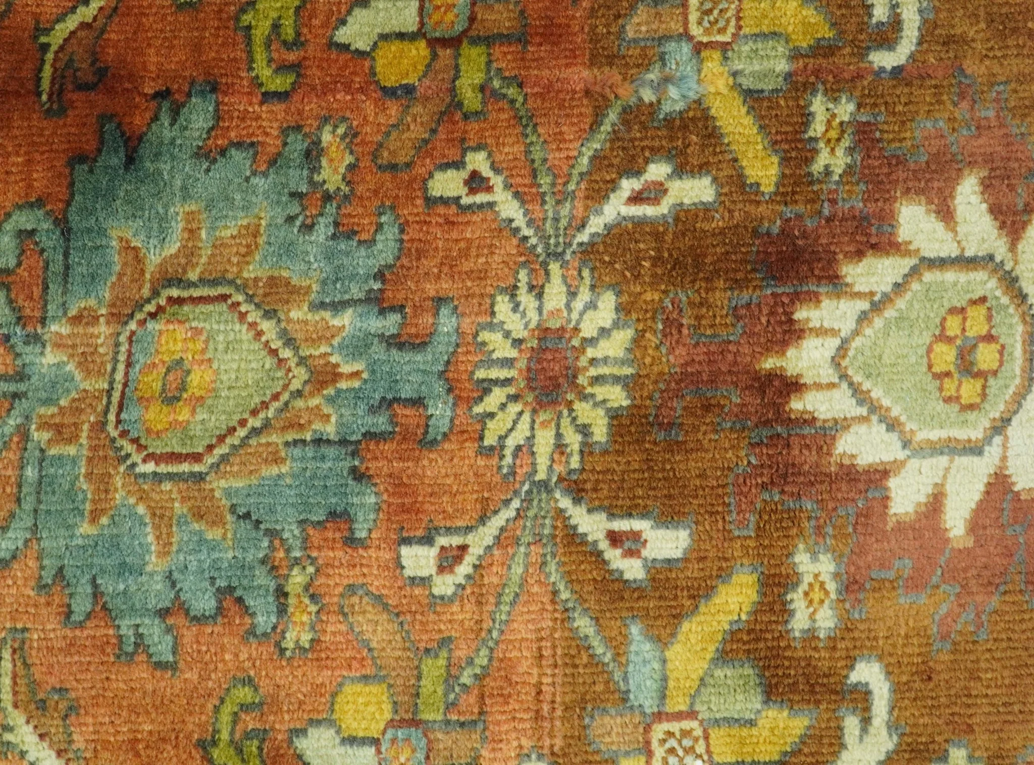 Traditional Antique Turkish Design Rust And Blue Hand Knotted 4x5 Wool Area Rug - Image 4