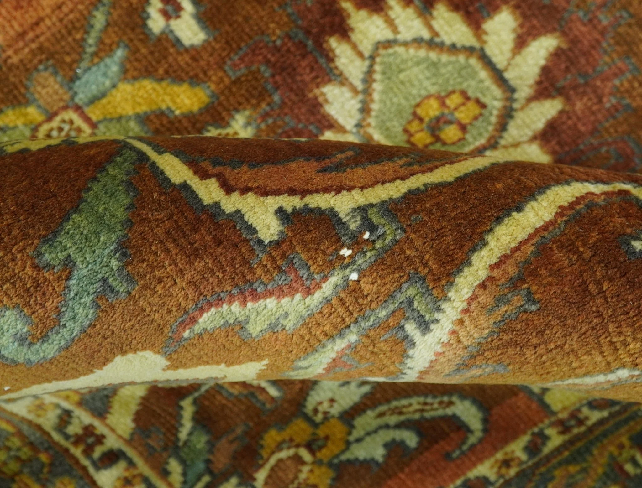 Traditional Antique Turkish Design Rust And Blue Hand Knotted 4x5 Wool Area Rug - Image 5