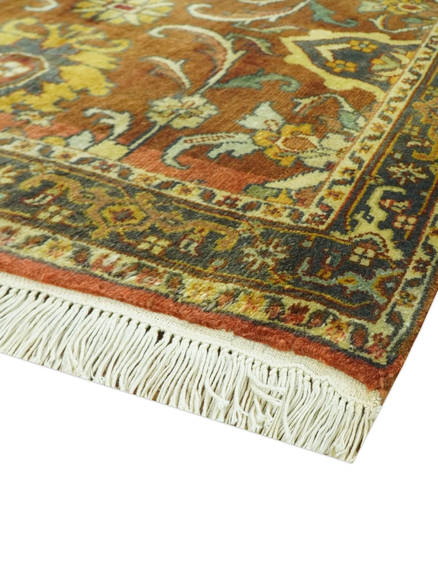 Traditional Antique Turkish Design Rust And Blue Hand Knotted 4x5 Wool Area Rug - Image 8