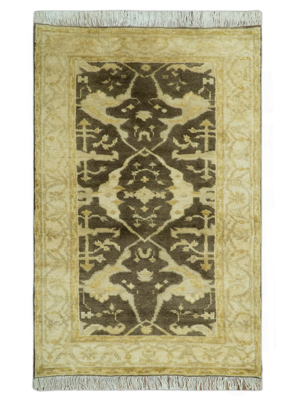 Traditional Turkish Oushak Design Beige And Brown 3x5 Hand Knotted Wool Area Rug - Image 10
