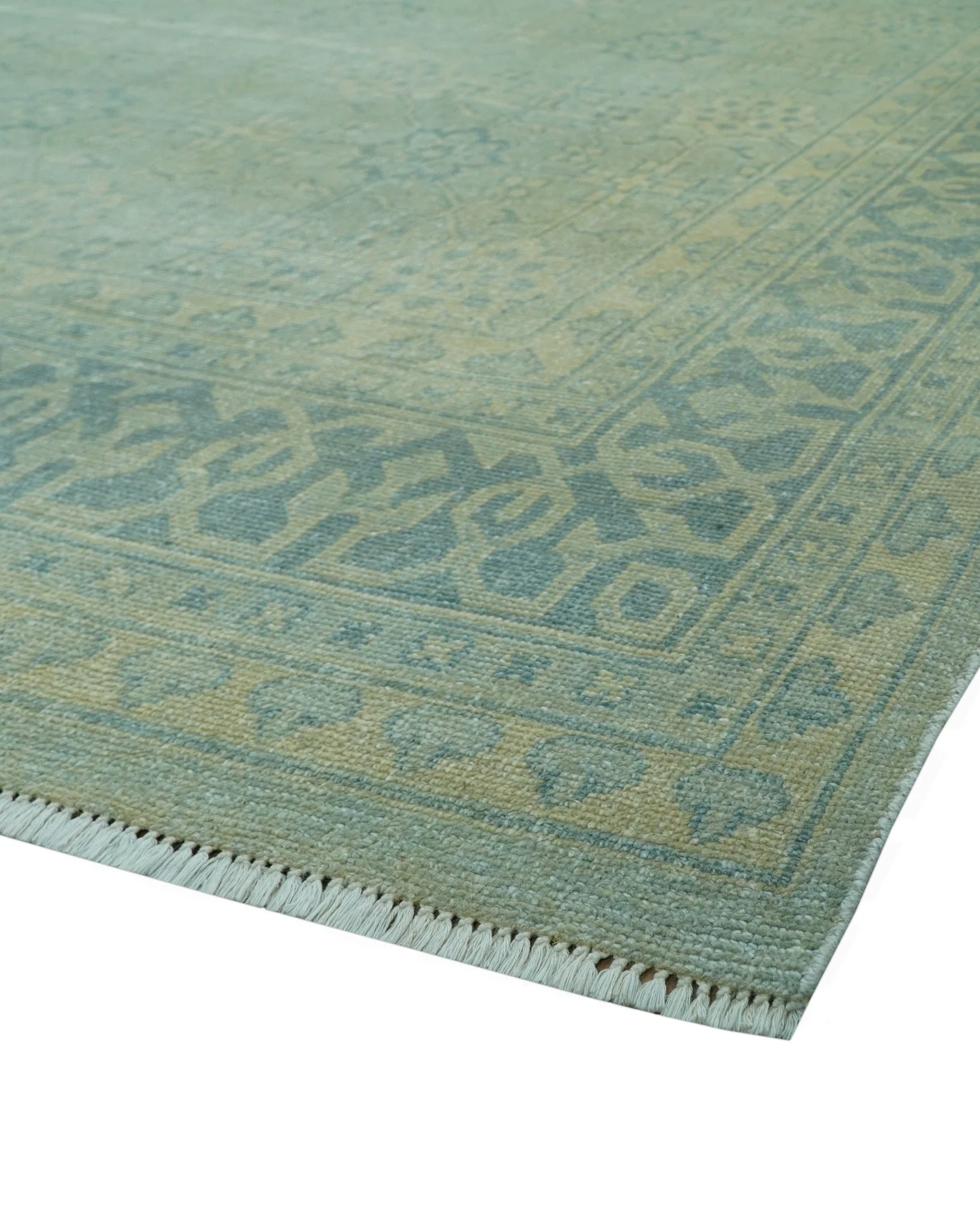 Traditional Turkish Design Fine Blue And Beige Hand Knotted 10x14 Wool Area Rug - Image 3
