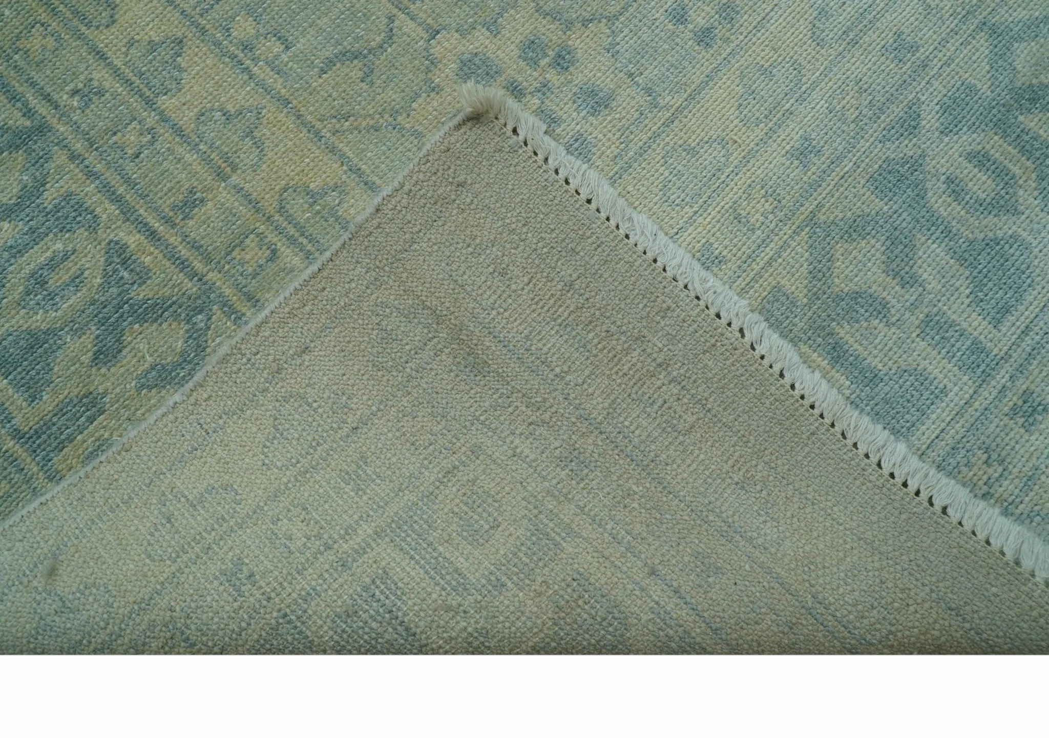 Traditional Turkish Design Fine Blue And Beige Hand Knotted 10x14 Wool Area Rug - Image 4
