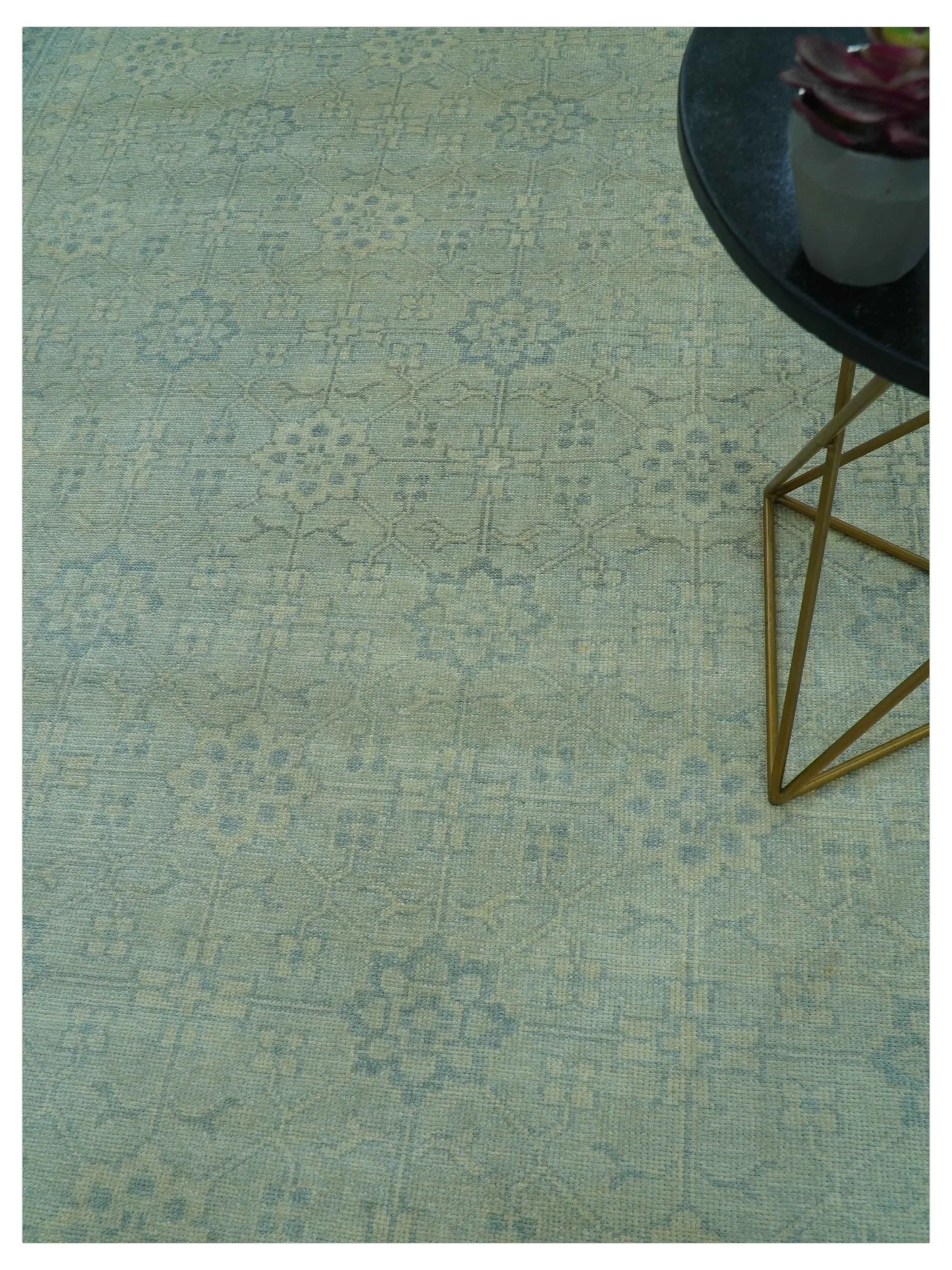 Traditional Turkish Design Fine Blue And Beige Hand Knotted 10x14 Wool Area Rug - Image 8