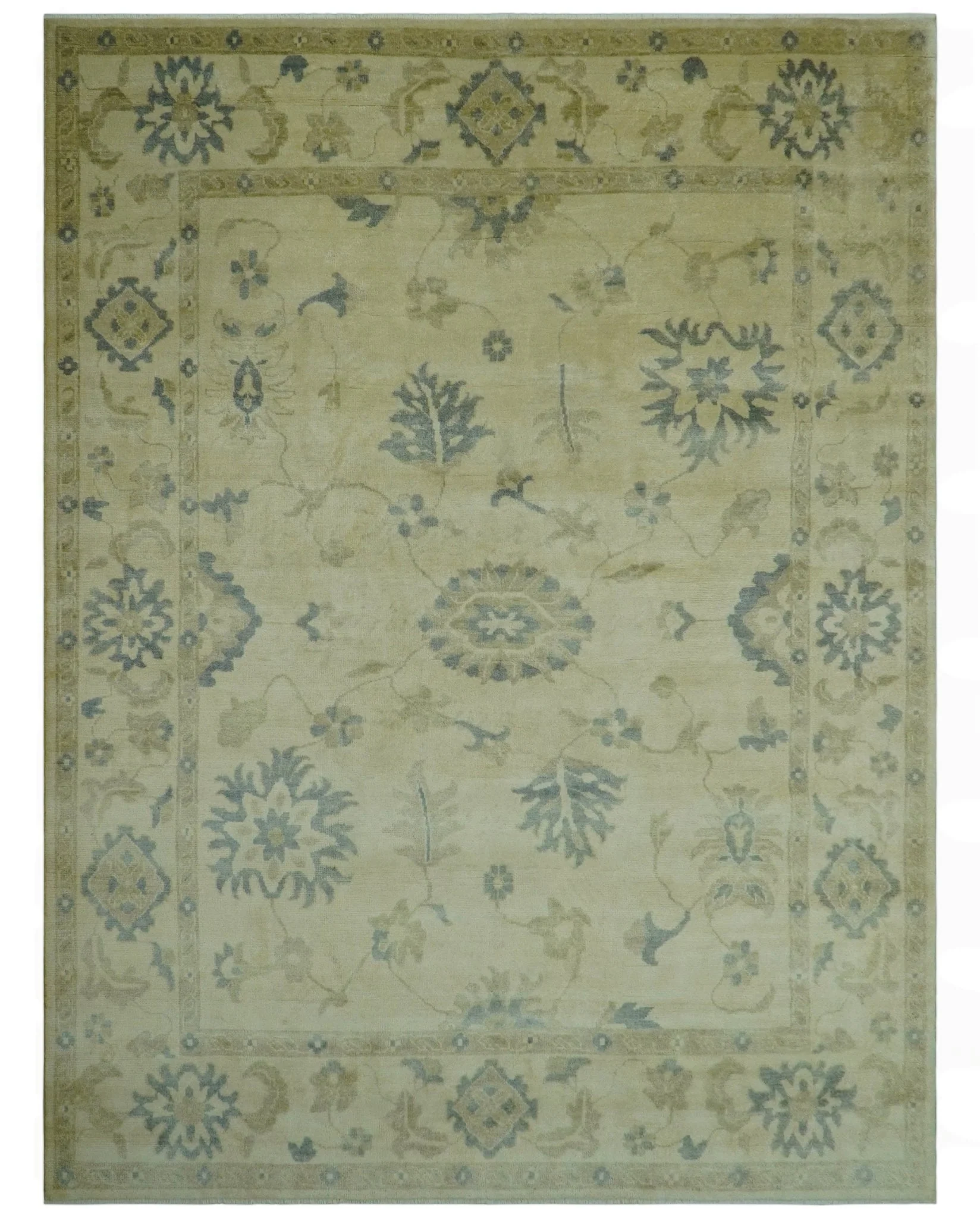 Traditional Oushak Design Beige And Gray Hand Knotted 9x12 Wool Area Rug - Image 10