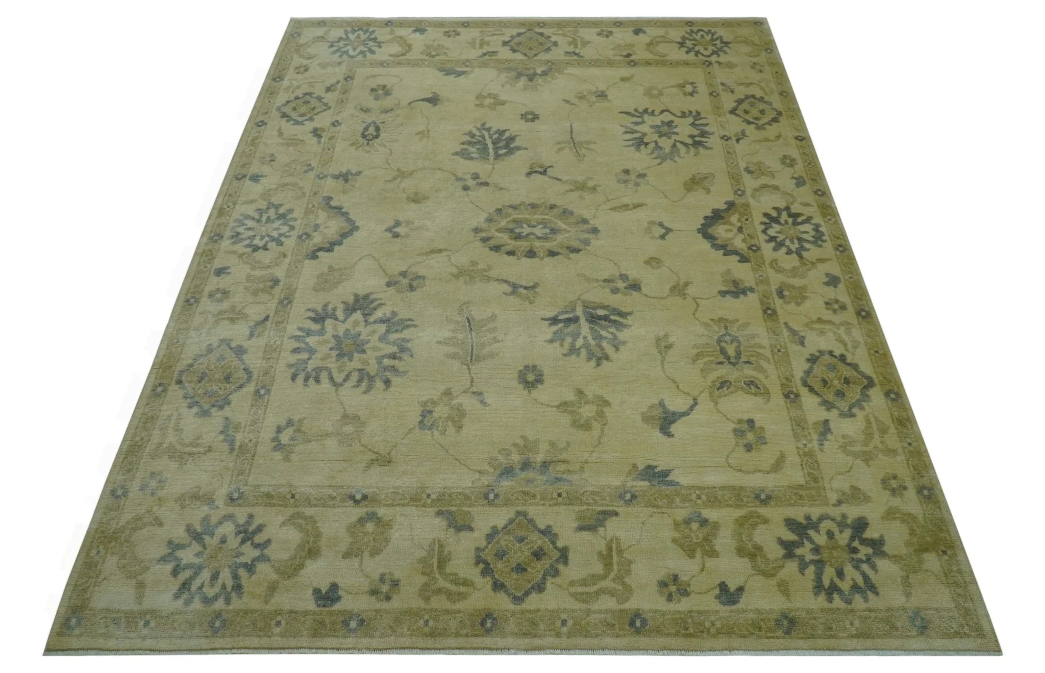 Traditional Oushak Design Beige And Gray Hand Knotted 9x12 Wool Area Rug - Image 11