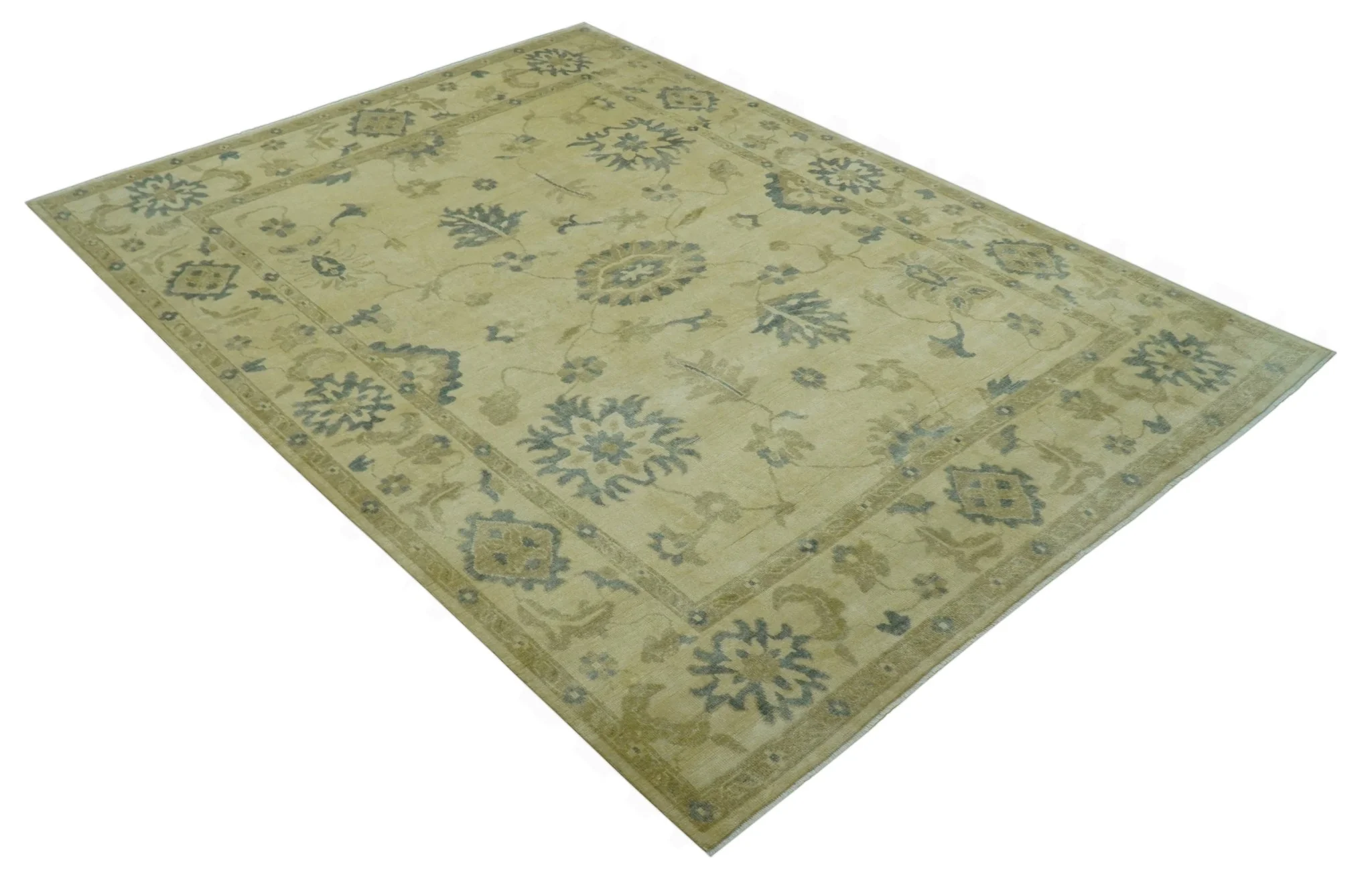 Traditional Oushak Design Beige And Gray Hand Knotted 9x12 Wool Area Rug - Image 12