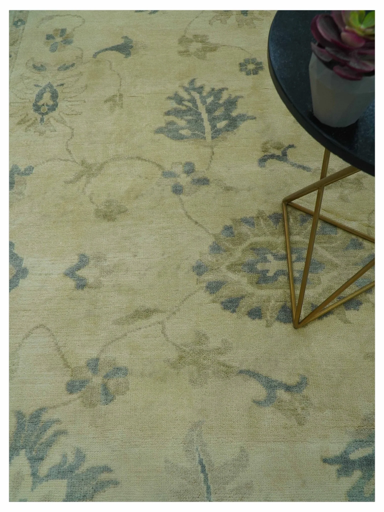Traditional Oushak Design Beige And Gray Hand Knotted 9x12 Wool Area Rug - Image 3