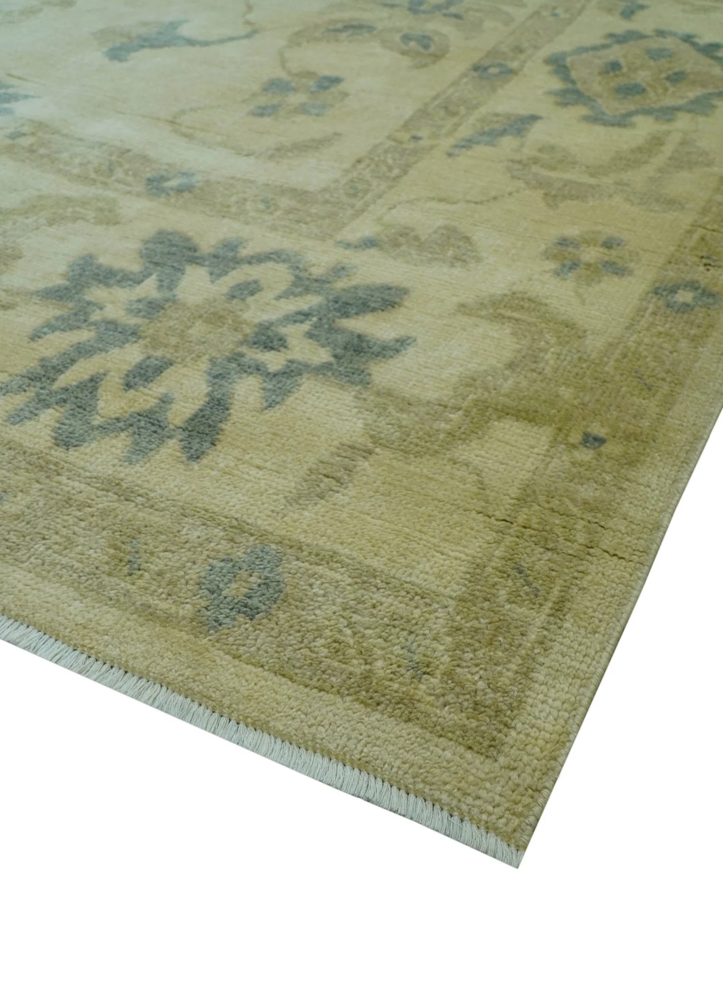 Traditional Oushak Design Beige And Gray Hand Knotted 9x12 Wool Area Rug - Image 8