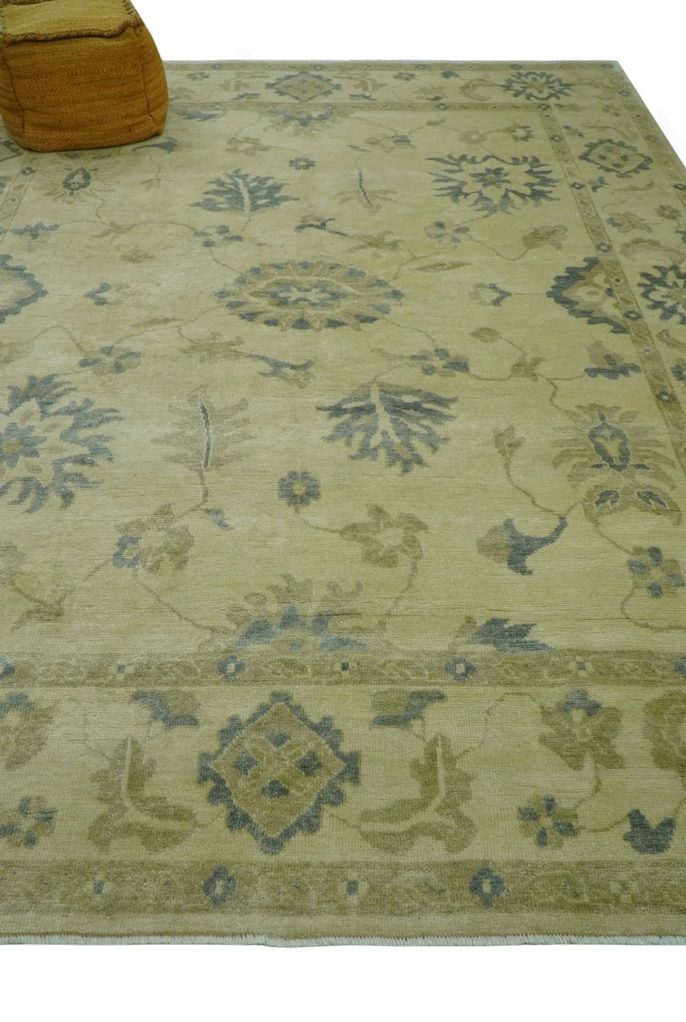 Traditional Oushak Design Beige And Gray Hand Knotted 9x12 Wool Area Rug - Image 9