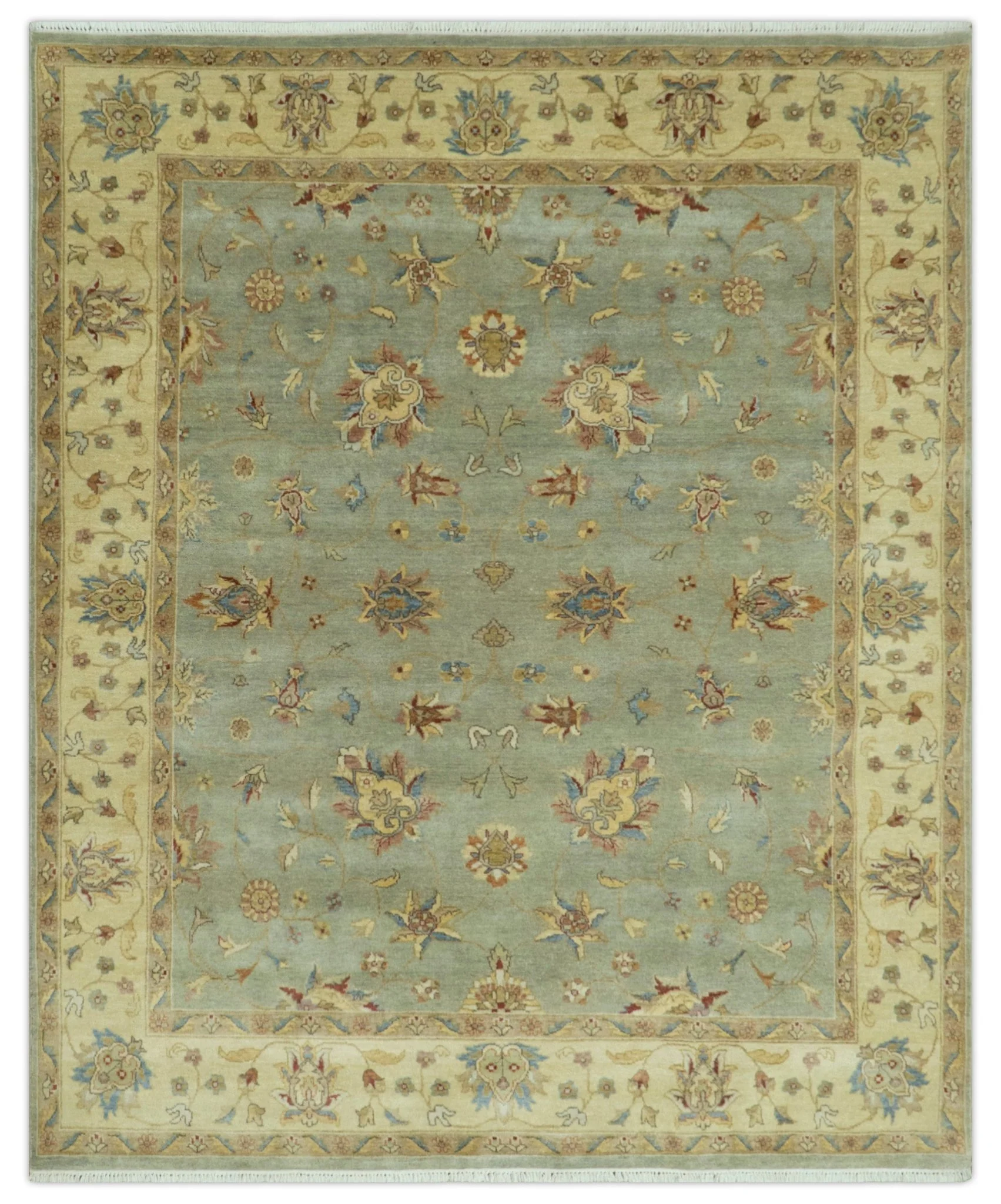 Traditional Oushak Design Green, Blue And Rust 6.5x8 Hand Knotted wool rug - Image 11