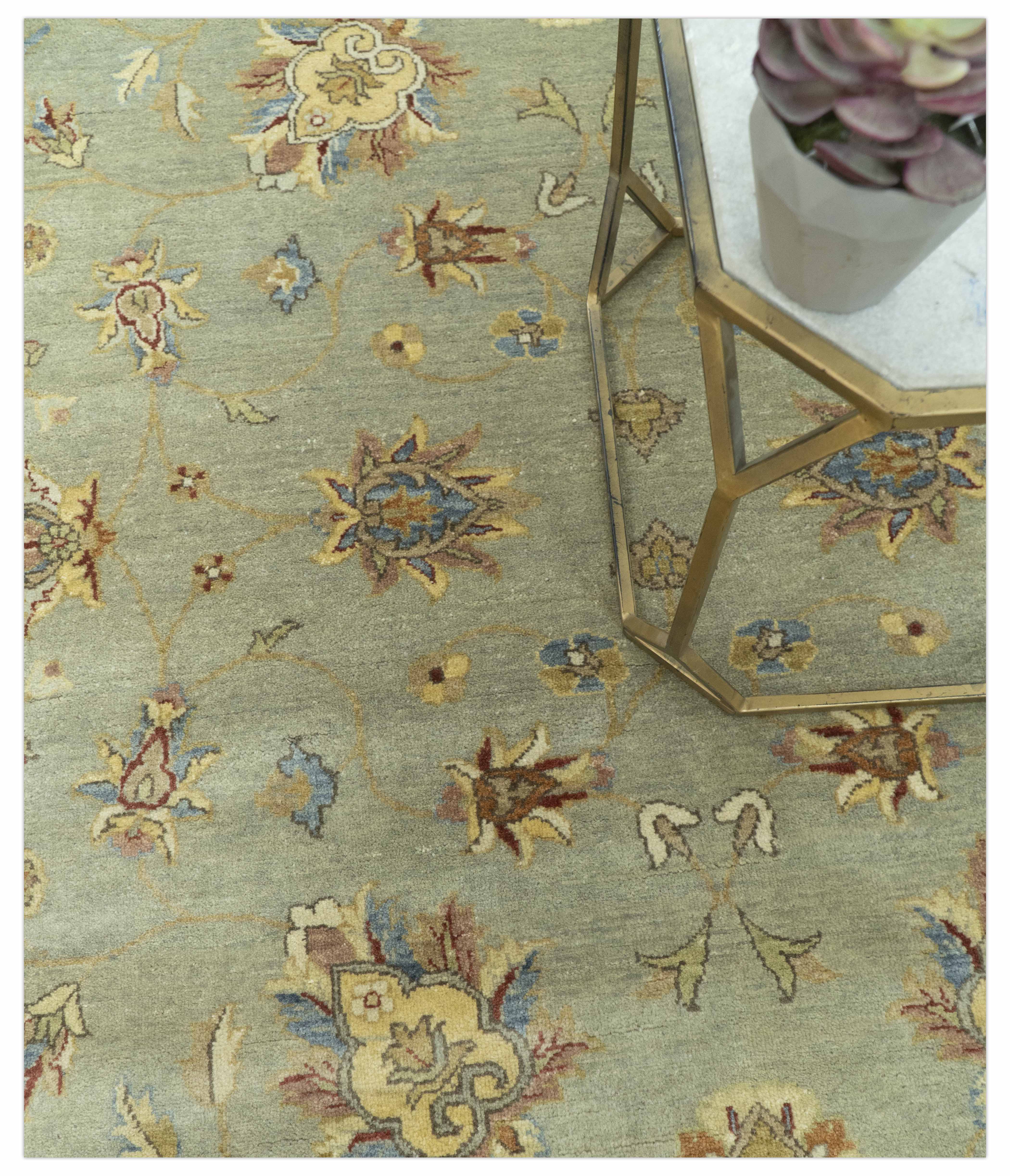 Traditional Oushak Design Green, Blue And Rust 6.5x8 Hand Knotted wool rug - Image 2