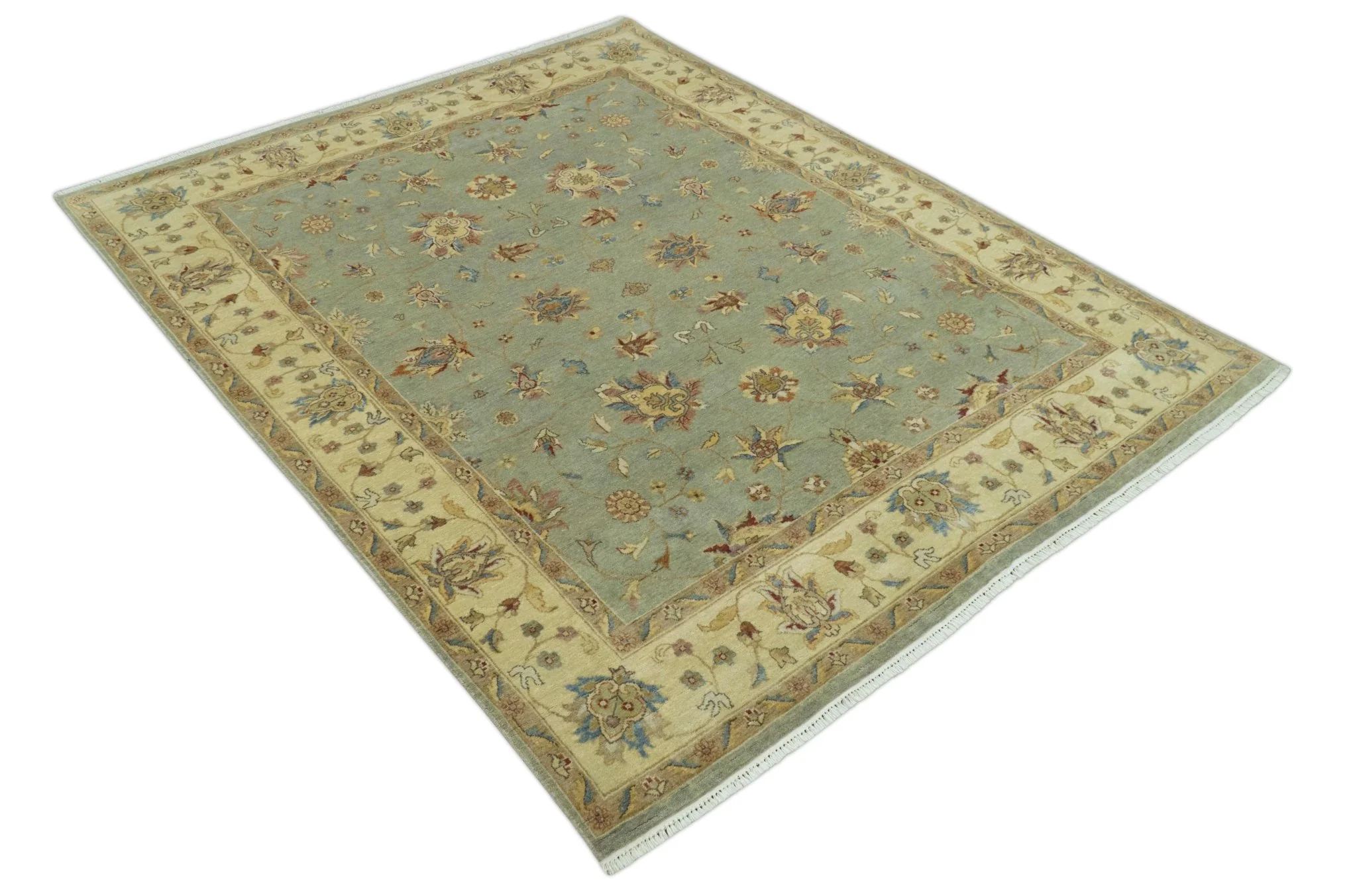 Traditional Oushak Design Green, Blue And Rust 6.5x8 Hand Knotted wool rug - Image 3