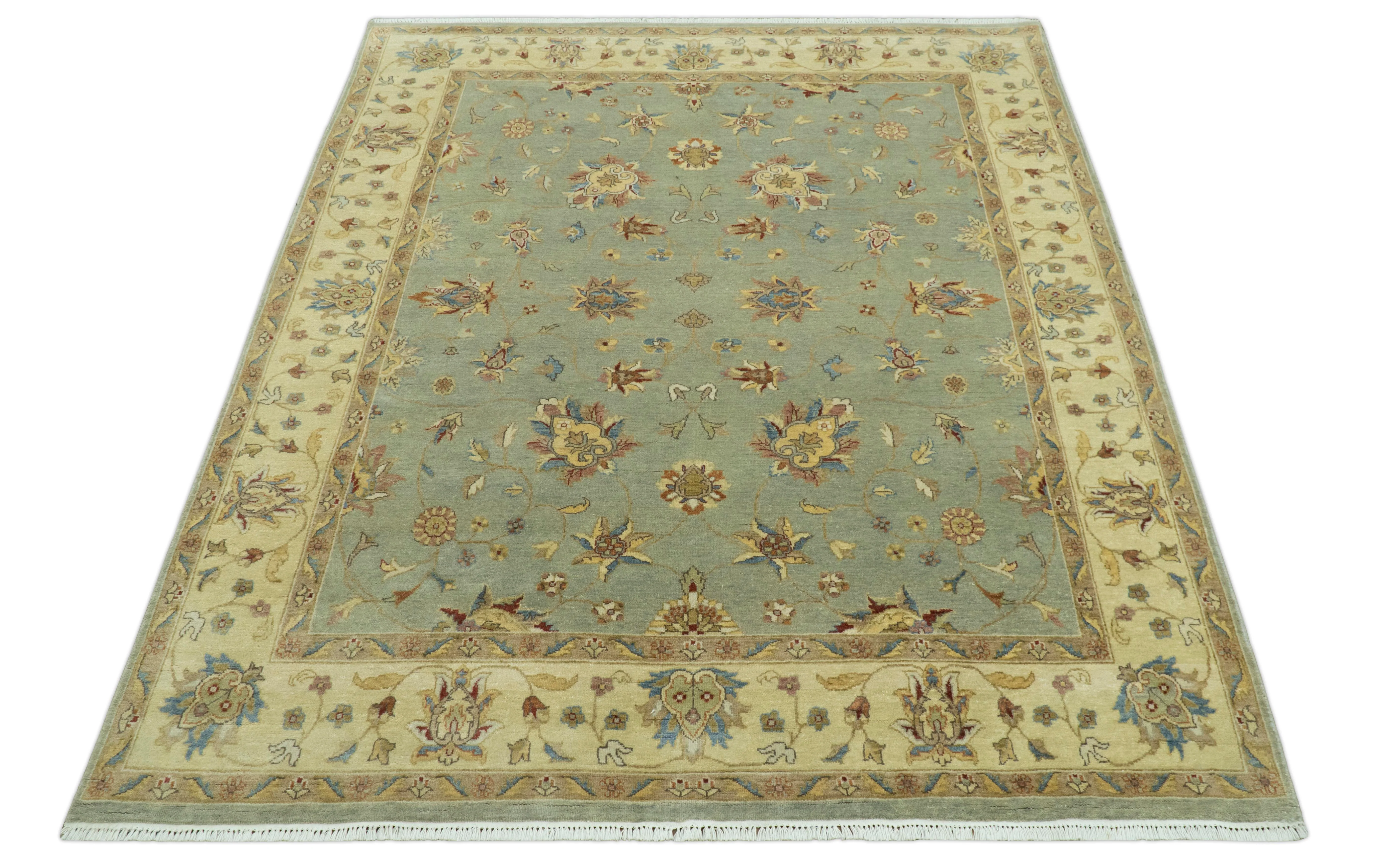 Traditional Oushak Design Green, Blue And Rust 6.5x8 Hand Knotted wool rug - Image 4
