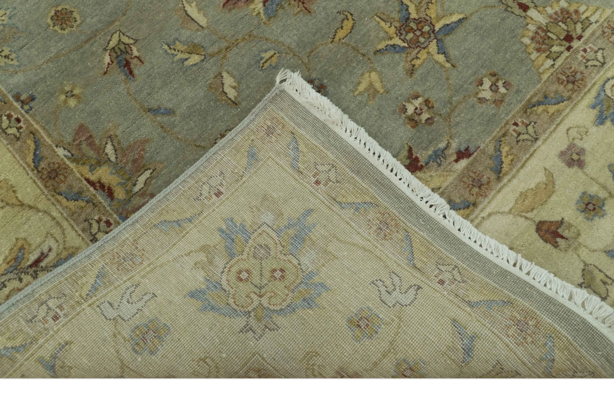 Traditional Oushak Design Green, Blue And Rust 6.5x8 Hand Knotted wool rug - Image 5