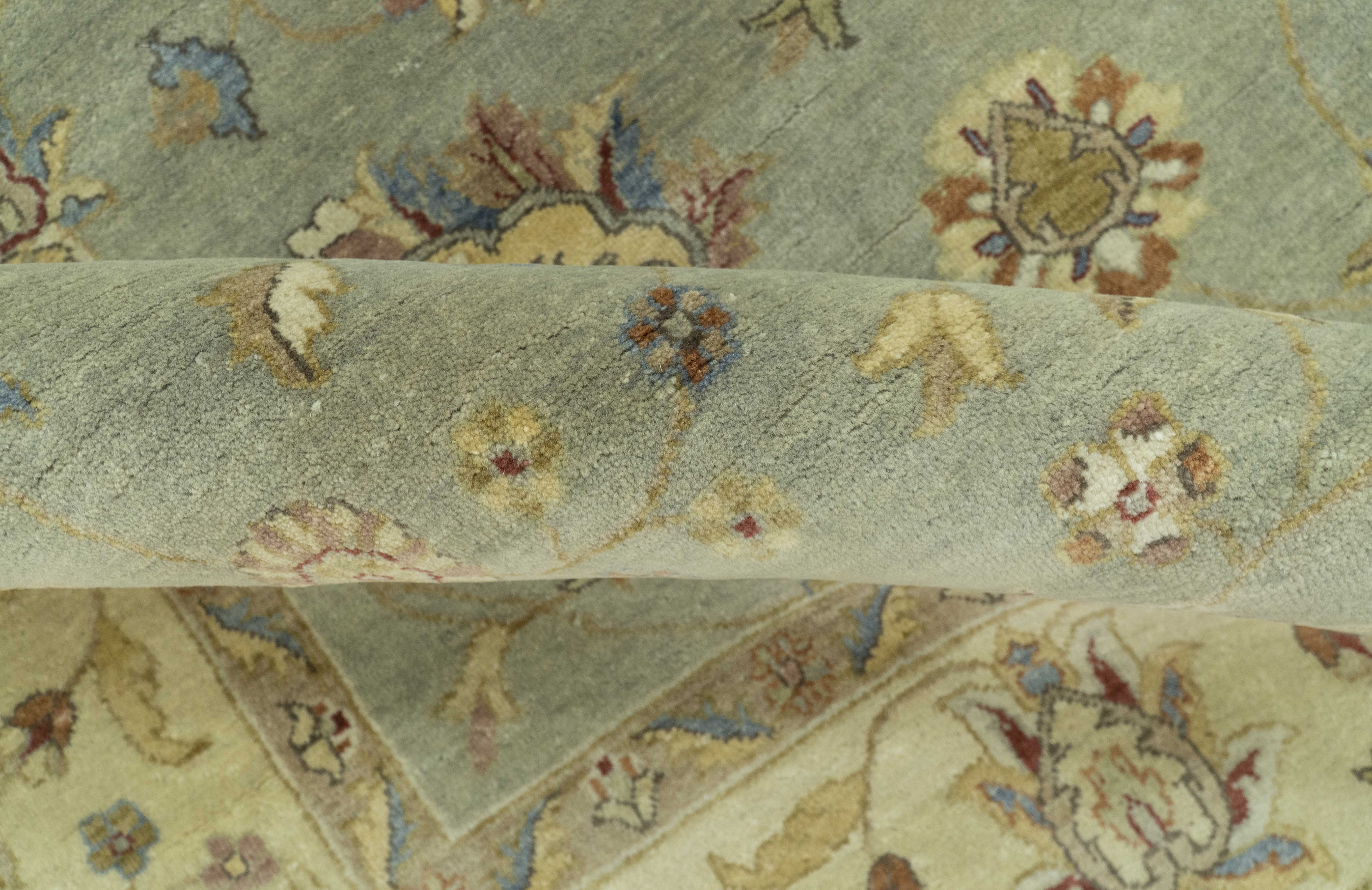 Traditional Oushak Design Green, Blue And Rust 6.5x8 Hand Knotted wool rug - Image 7