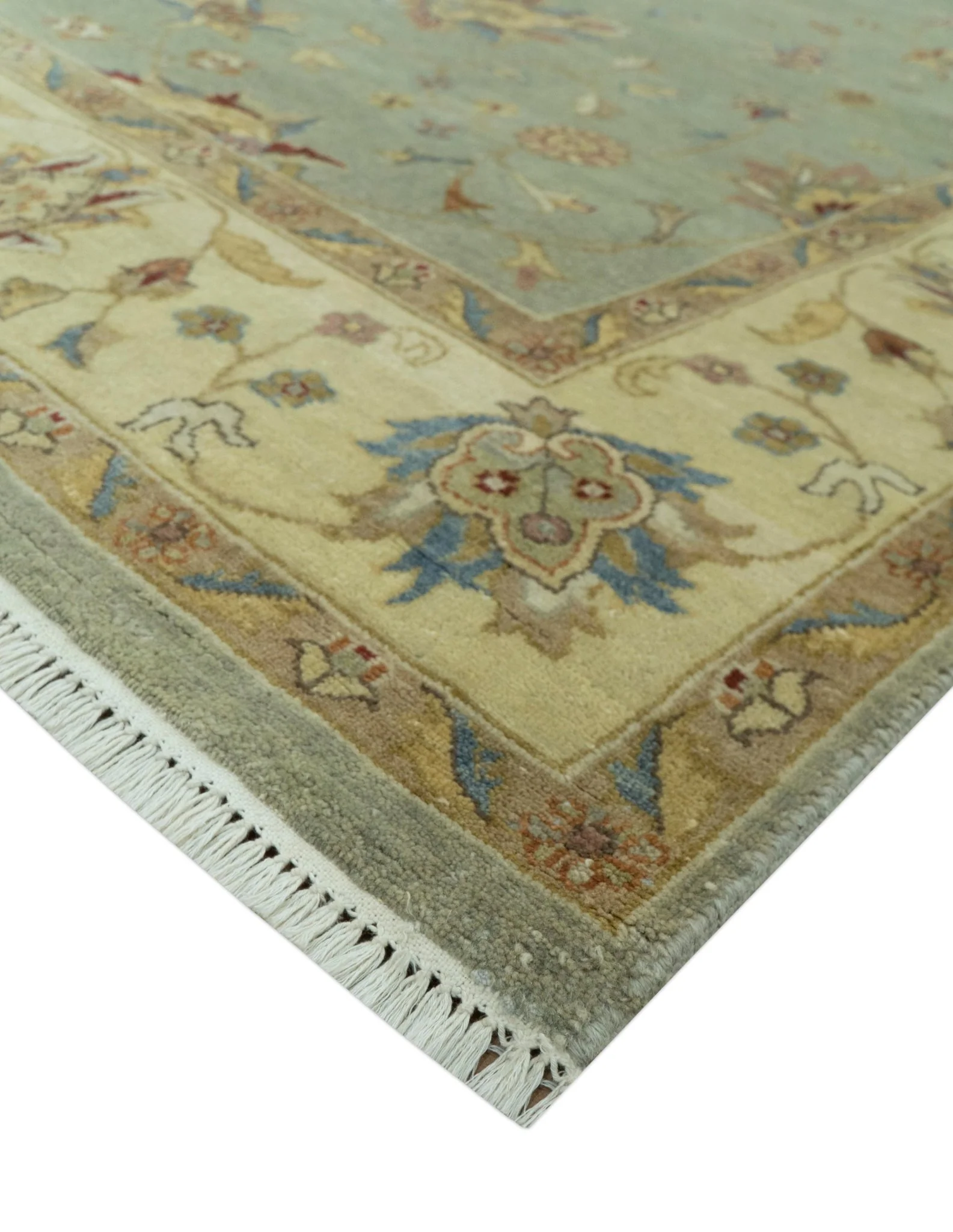 Traditional Oushak Design Green, Blue And Rust 6.5x8 Hand Knotted wool rug - Image 9