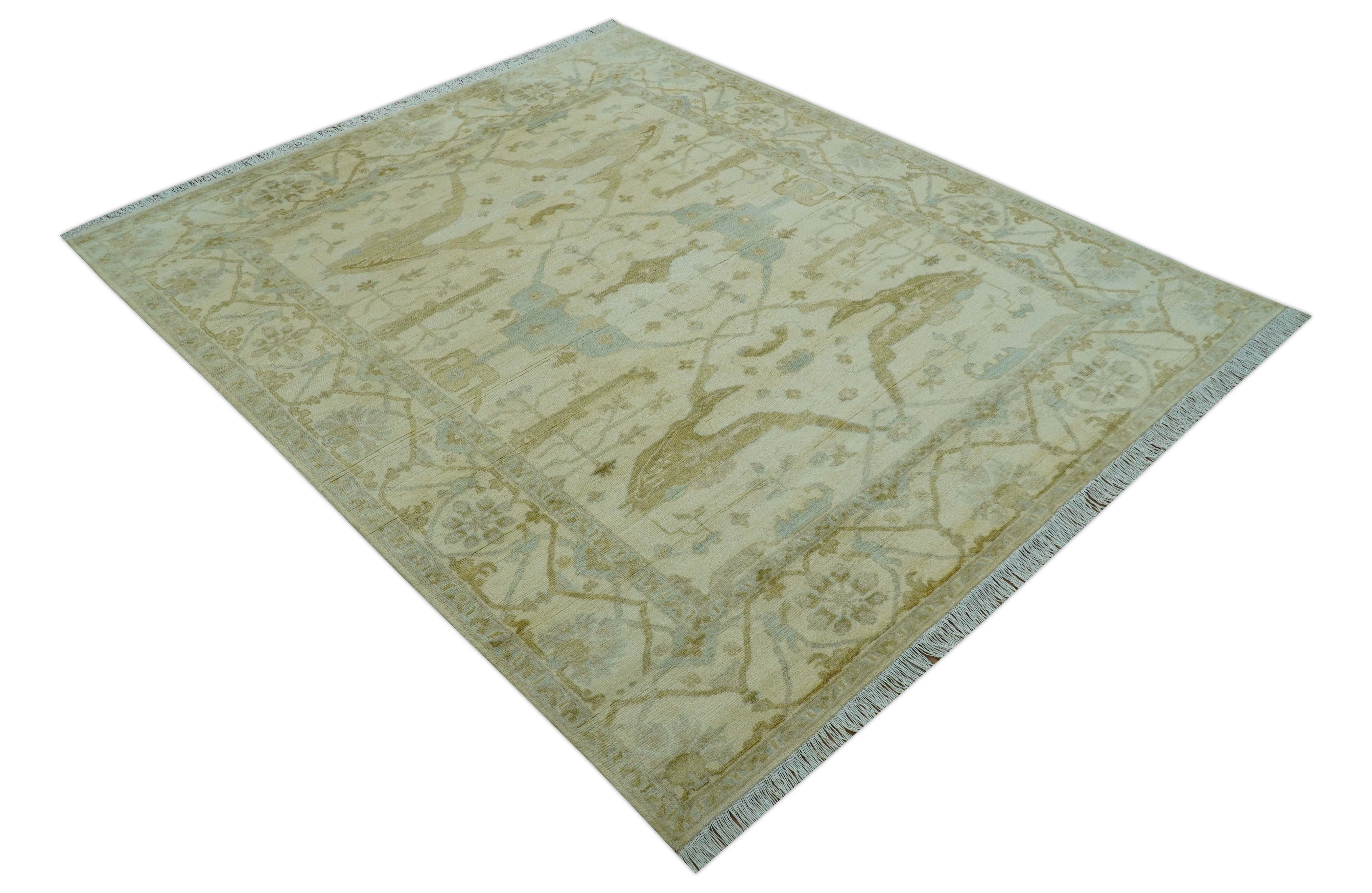 Traditional Oushak Design Ivory And Brown Hand Knotted 8x10 Wool Area Rug - Image 10