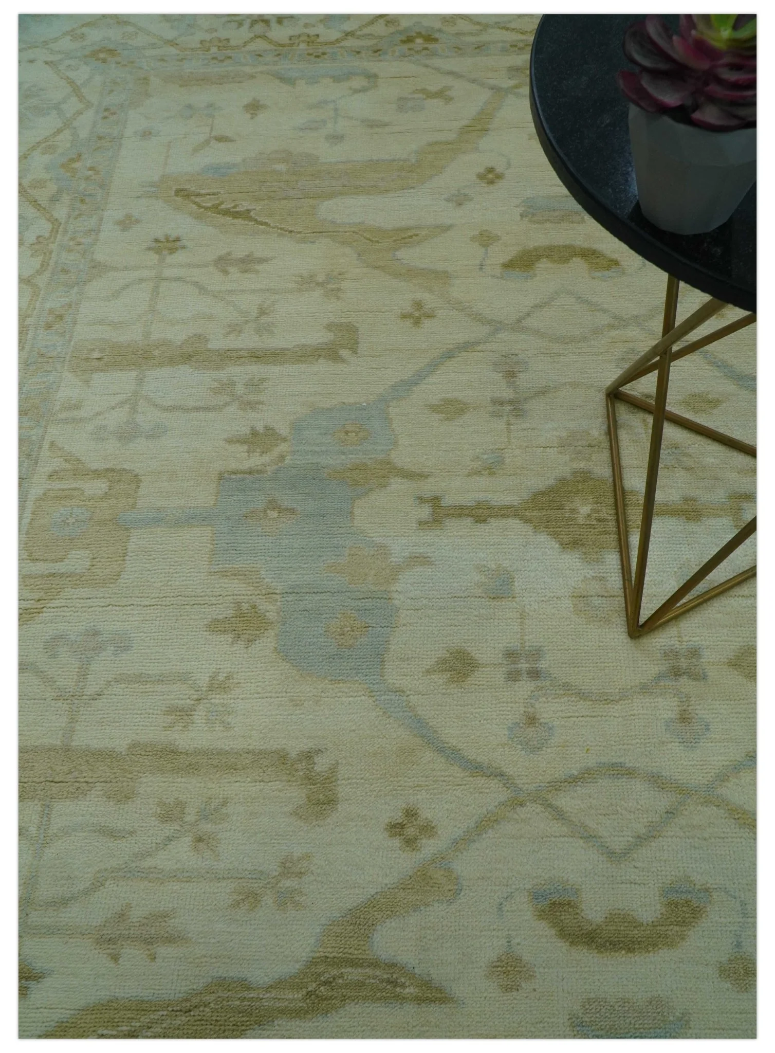 Traditional Oushak Design Ivory And Brown Hand Knotted 8x10 Wool Area Rug - Image 3
