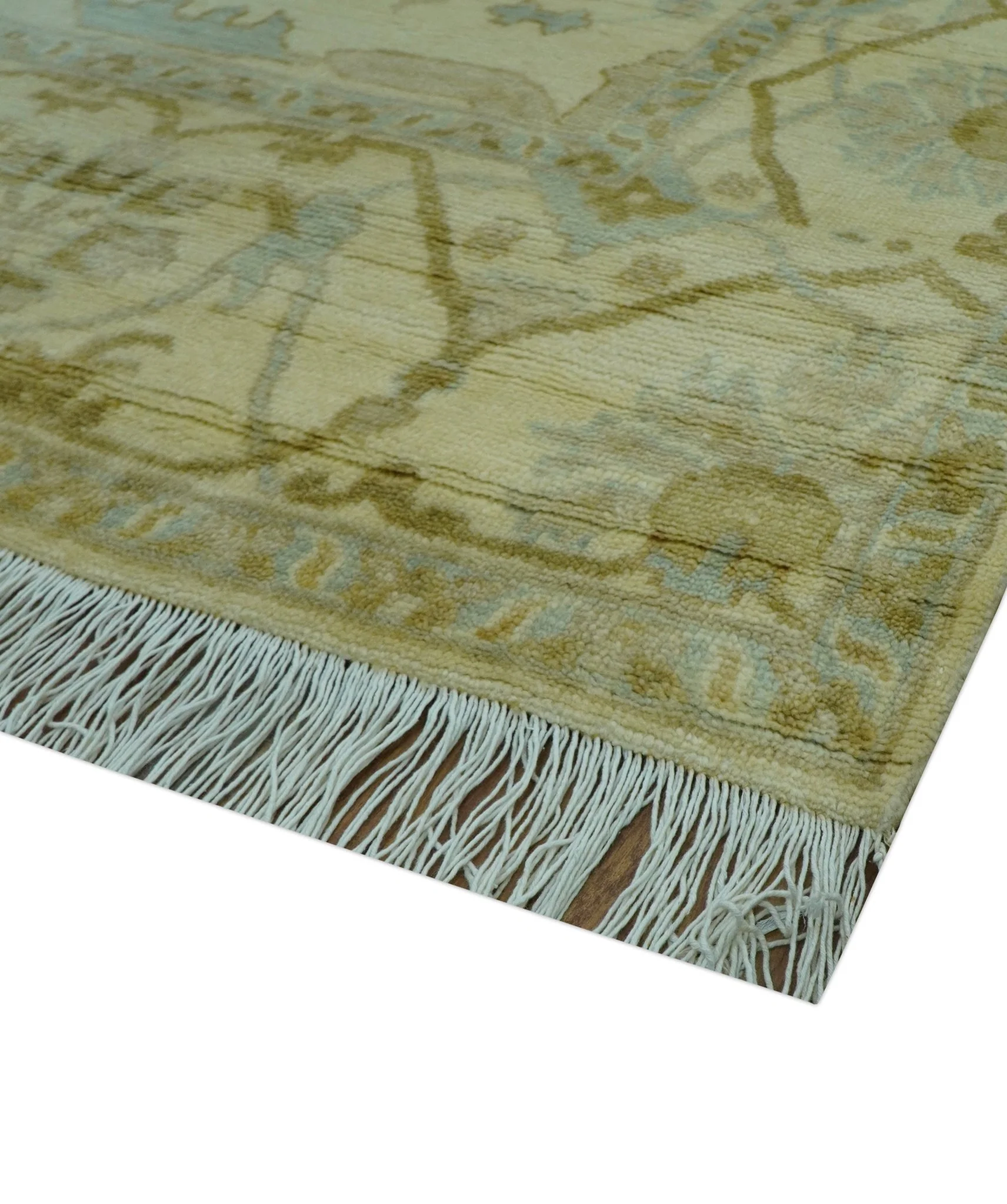 Traditional Oushak Design Ivory And Brown Hand Knotted 8x10 Wool Area Rug - Image 7