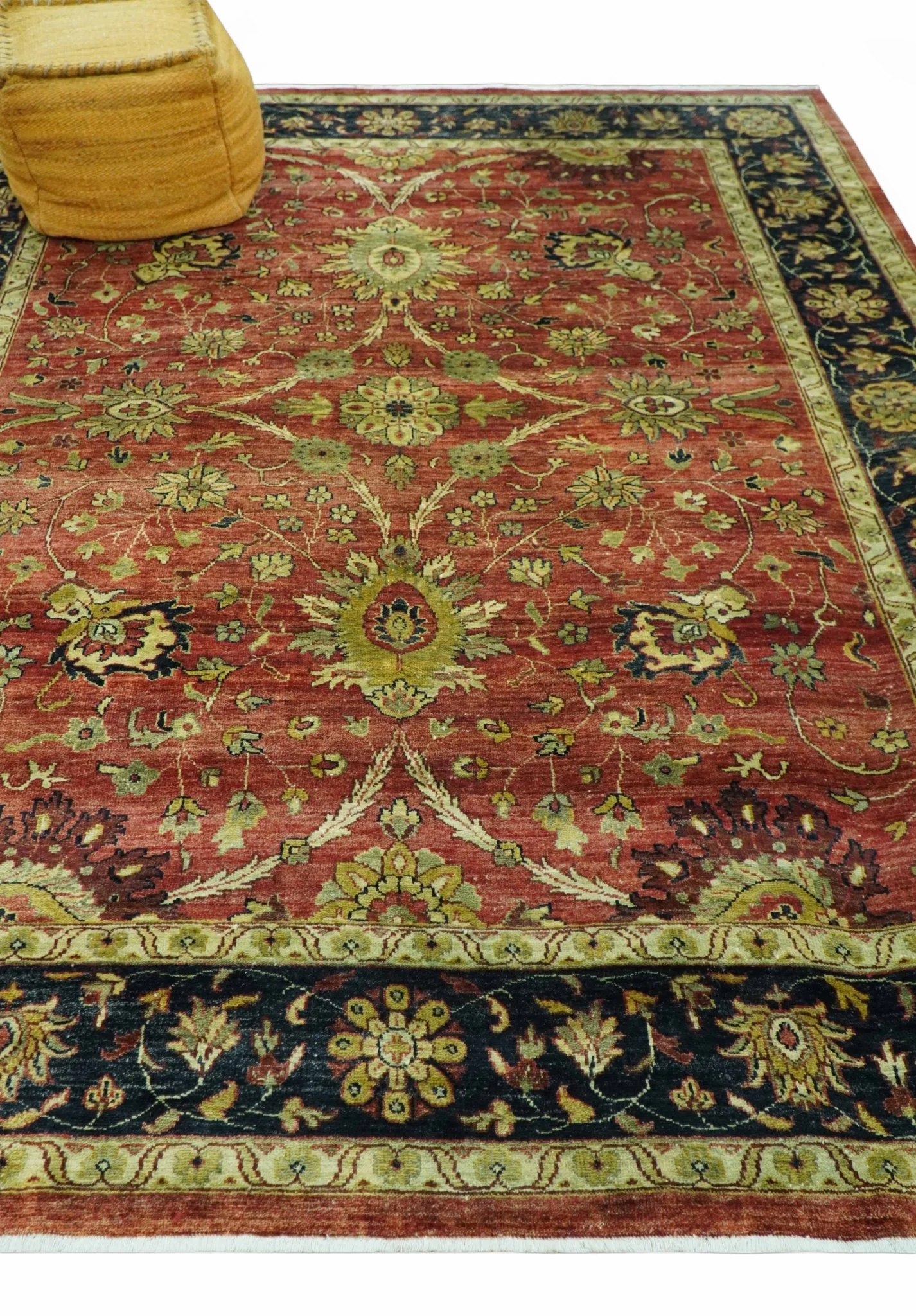 Traditional Fine Turkish design Rust And Beige 8x10 Hand Knotted Wool Area Rug - Image 4