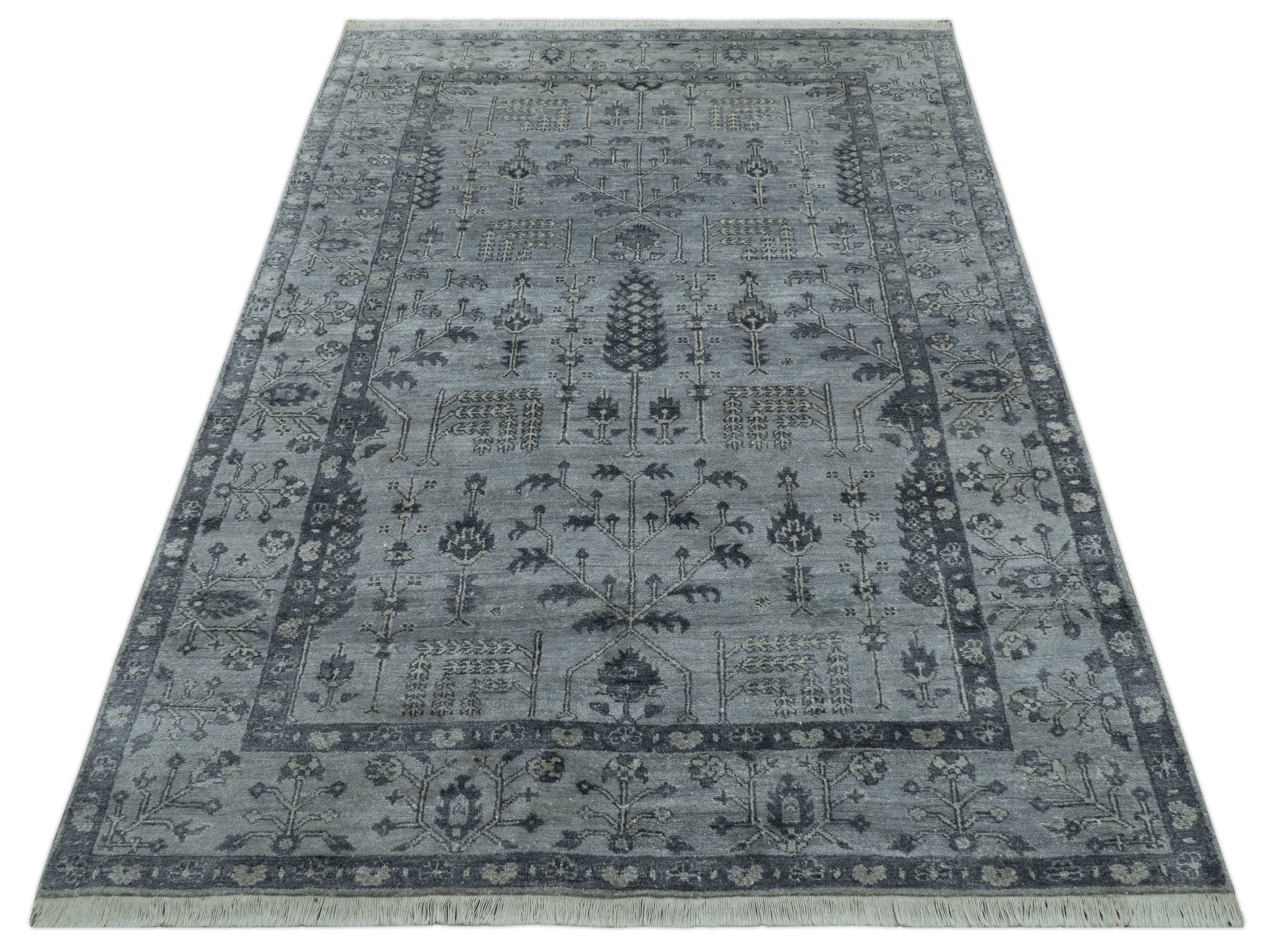 Tree of Life Silver And Gray 6x9 Hand Knotted Bamboo Silk Area Rug - Image 10