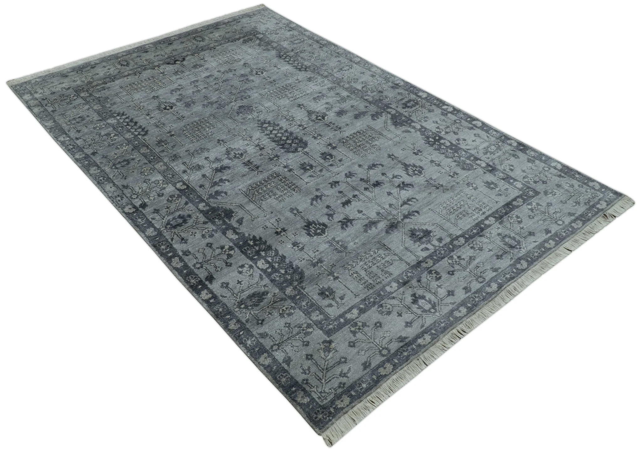Tree of Life Silver And Gray 6x9 Hand Knotted Bamboo Silk Area Rug - Image 11