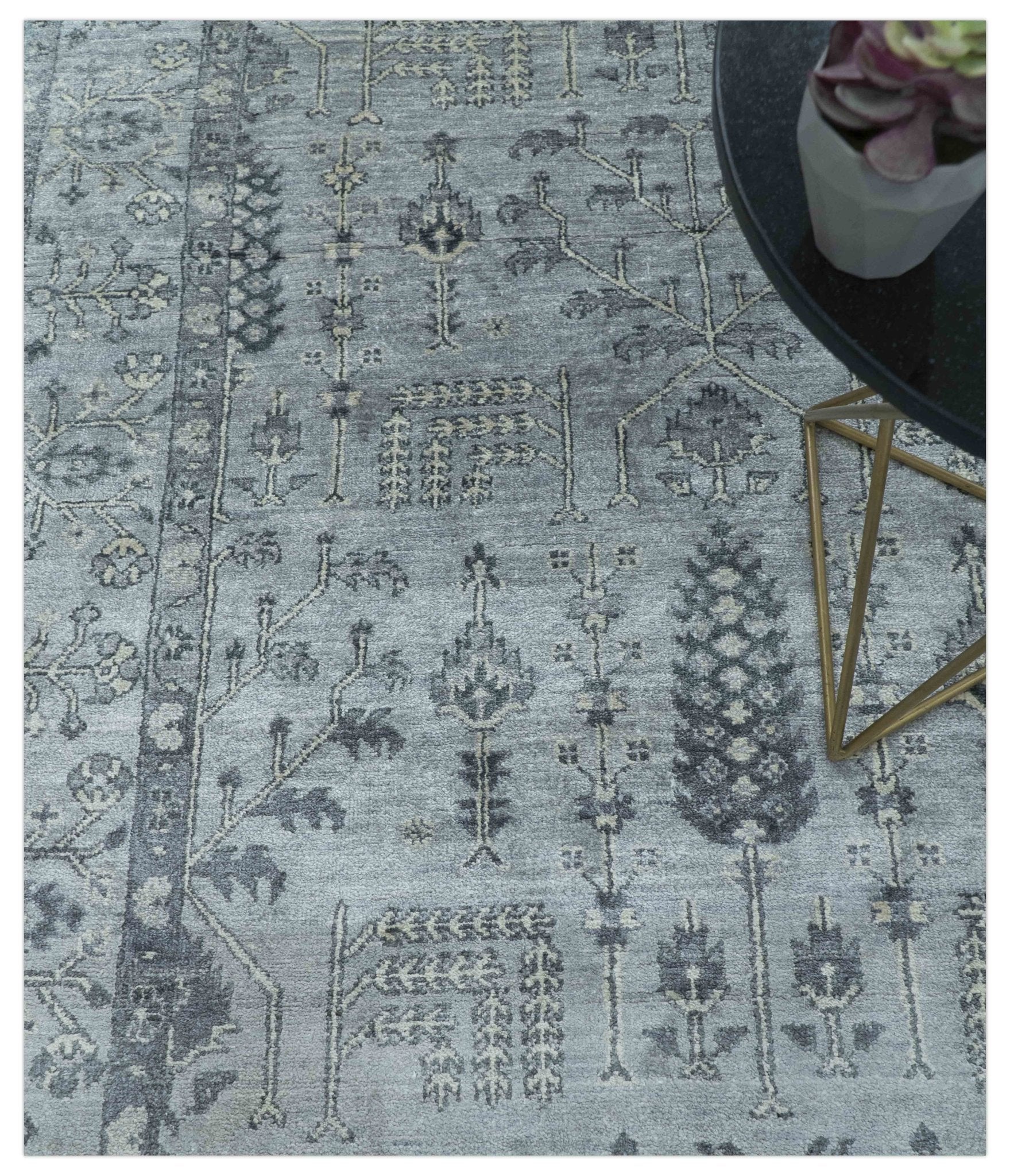 Tree of Life Silver And Gray 6x9 Hand Knotted Bamboo Silk Area Rug - Image 3