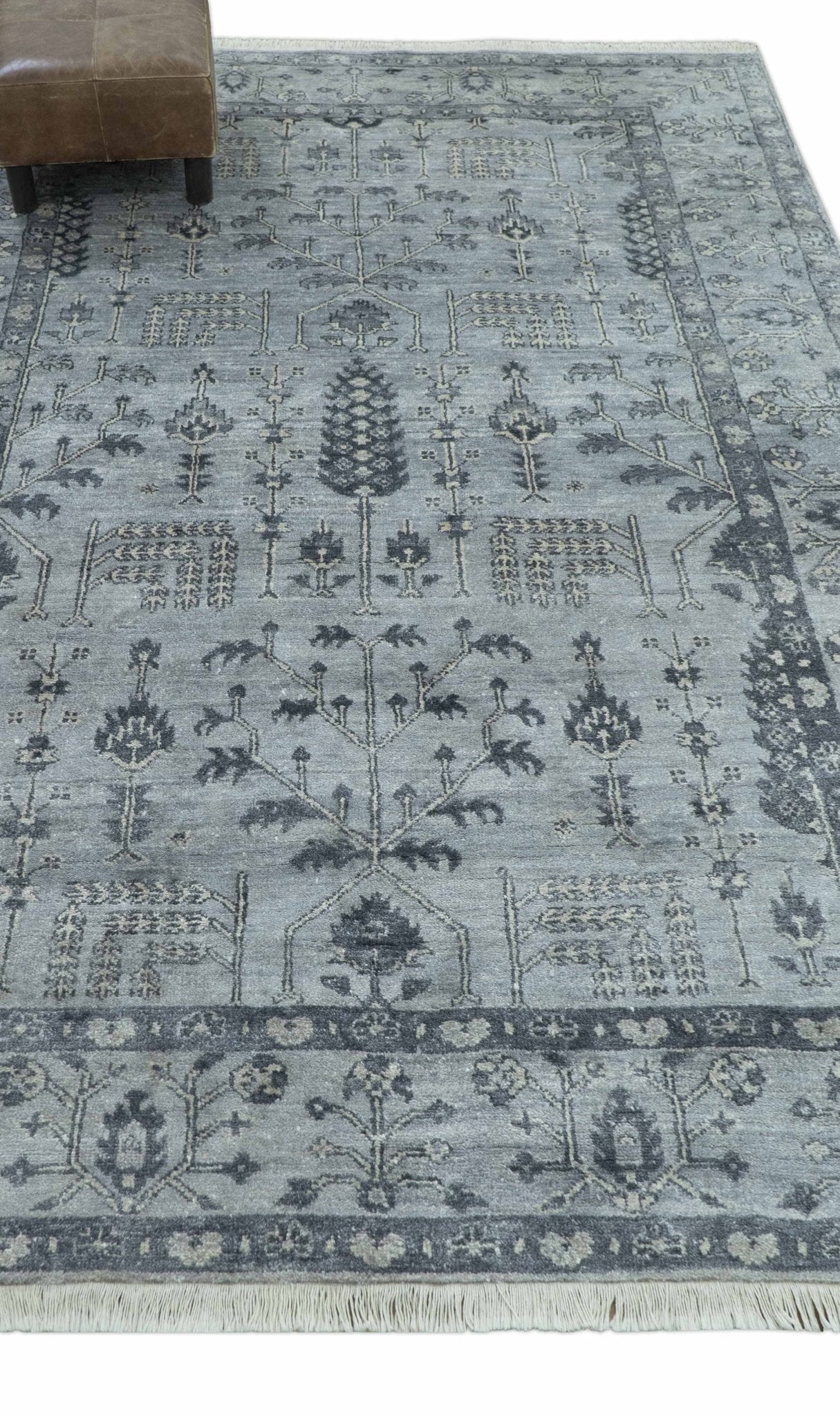 Tree of Life Silver And Gray 6x9 Hand Knotted Bamboo Silk Area Rug - Image 4