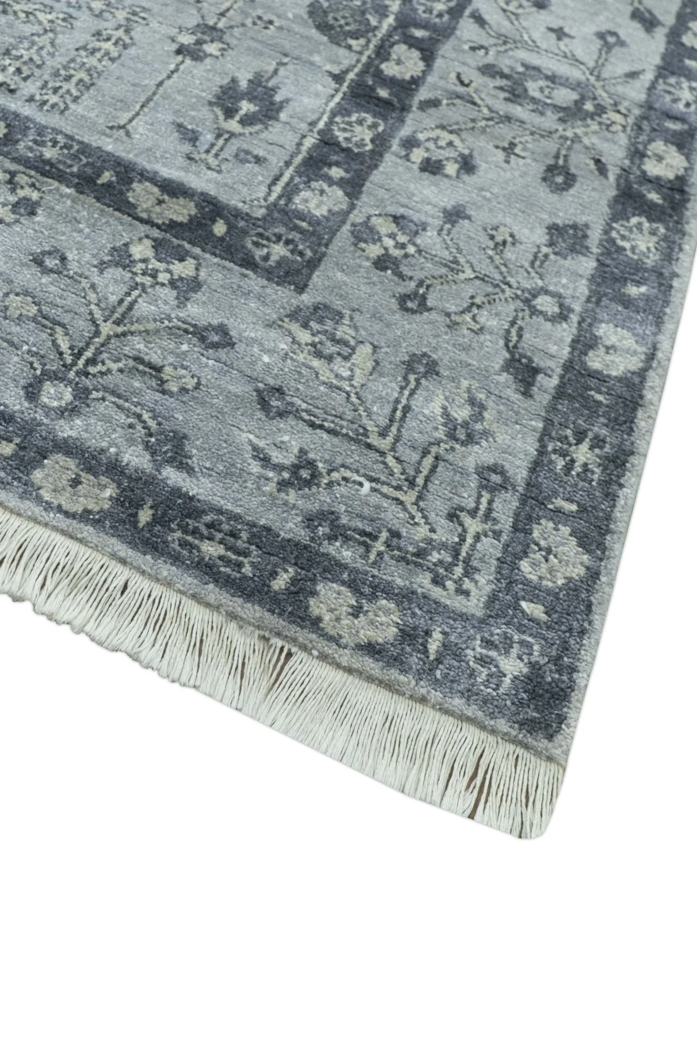 Tree of Life Silver And Gray 6x9 Hand Knotted Bamboo Silk Area Rug - Image 5