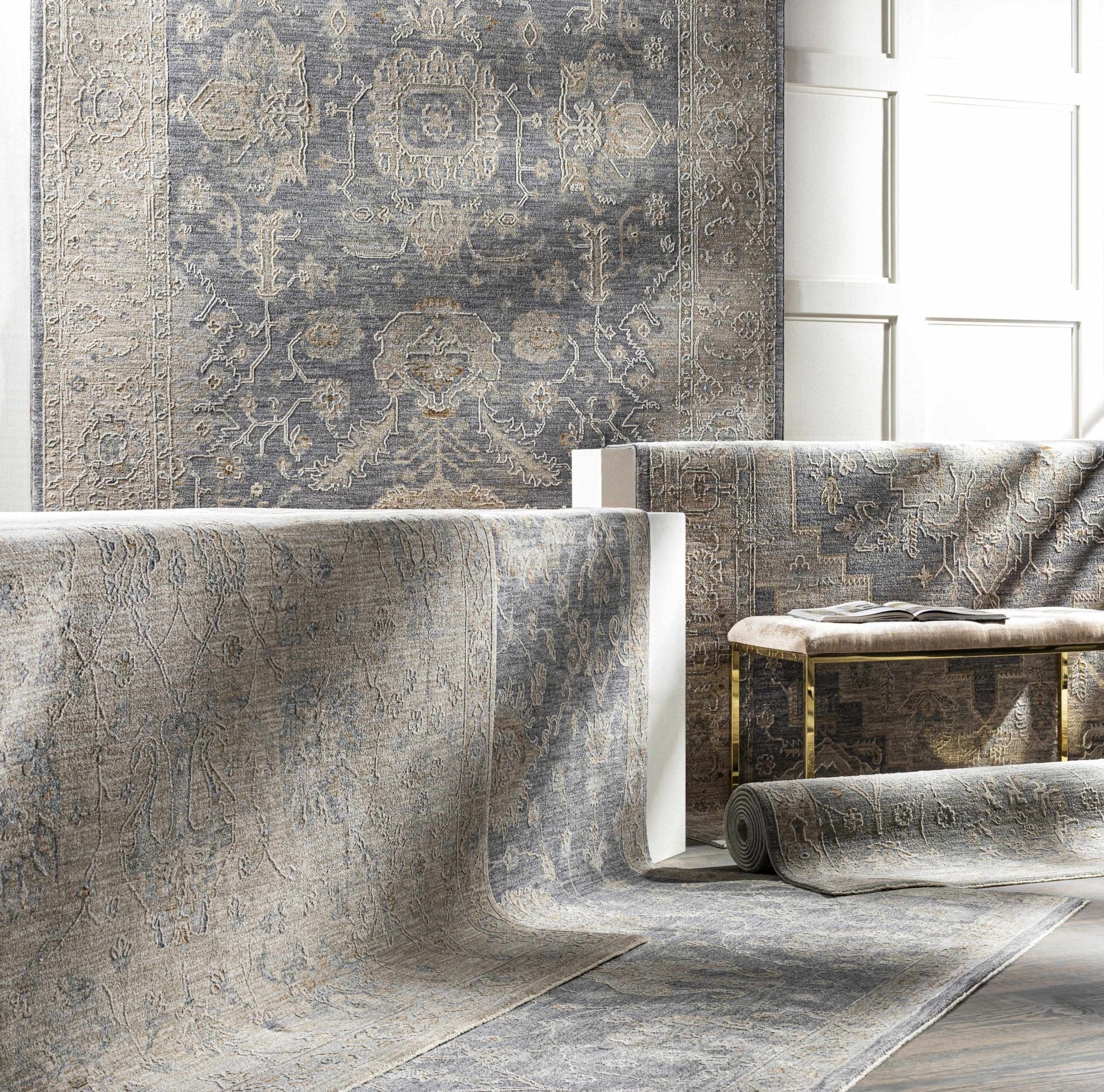 Traditional Vintage Style Gray, Beige, Violet and White Medium Pile Rug - Image 12