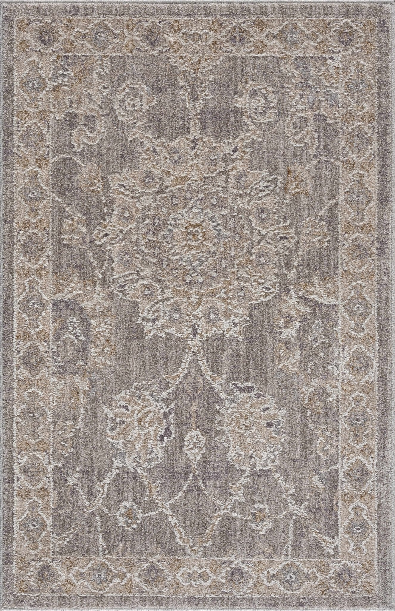 Traditional Vintage Style Gray, Beige, Violet and White Medium Pile Rug - Image 14