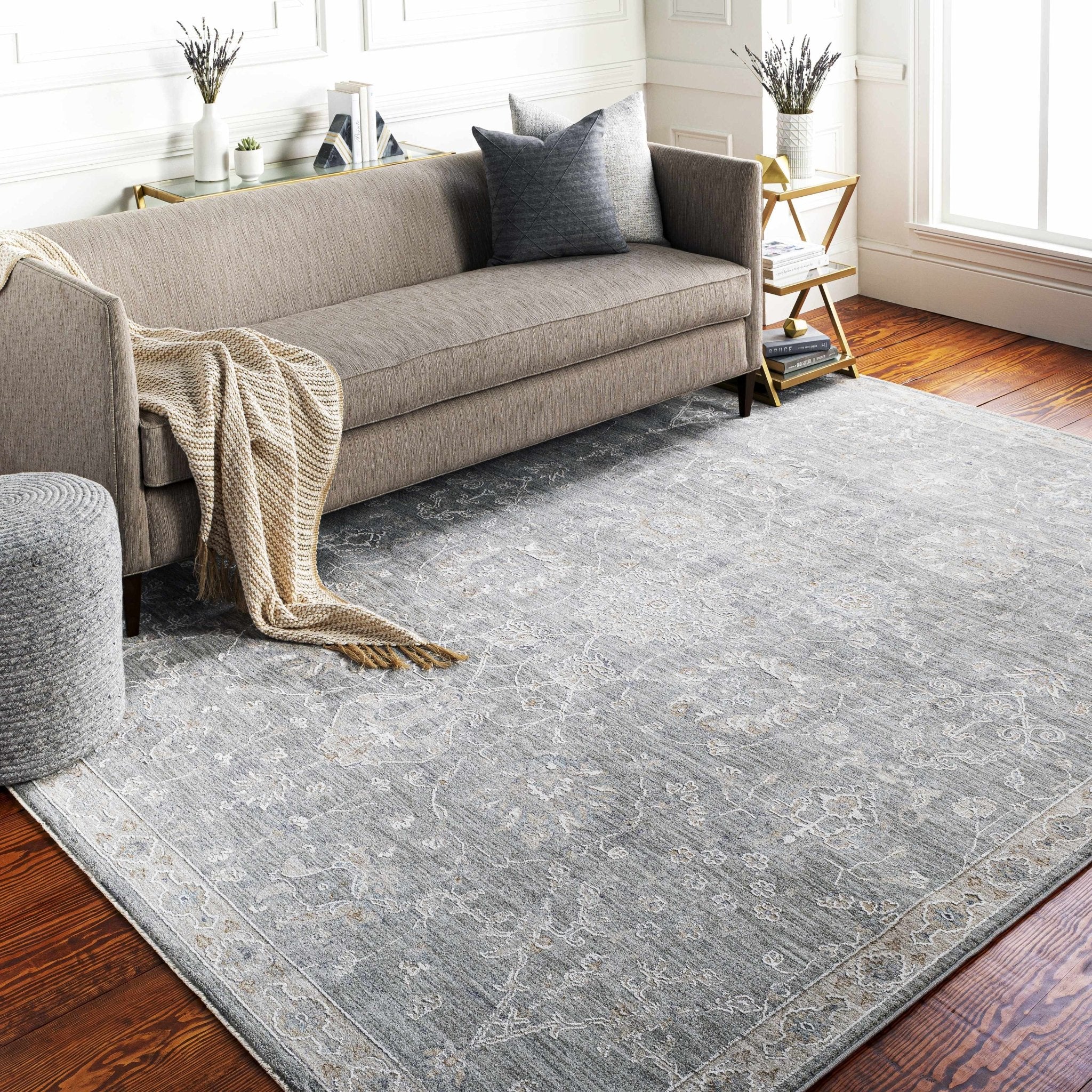 Traditional Vintage Style Gray, Beige, Violet and White Medium Pile Rug - Image 2