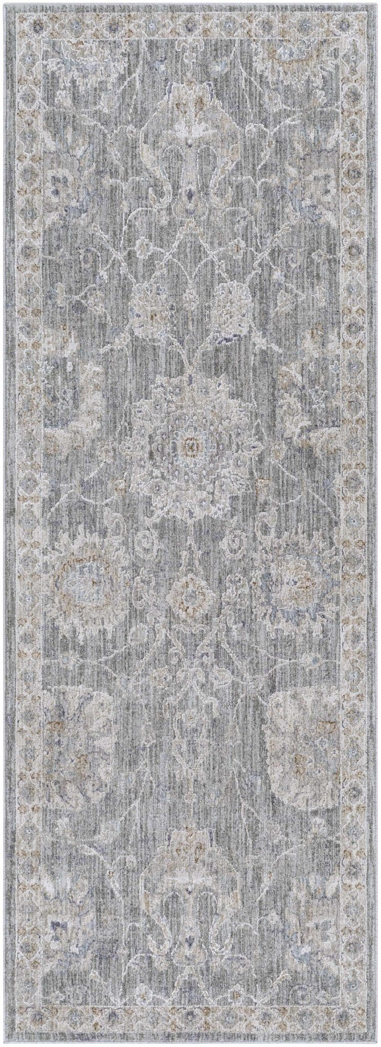 Traditional Vintage Style Gray, Beige, Violet and White Medium Pile Rug - Image 5