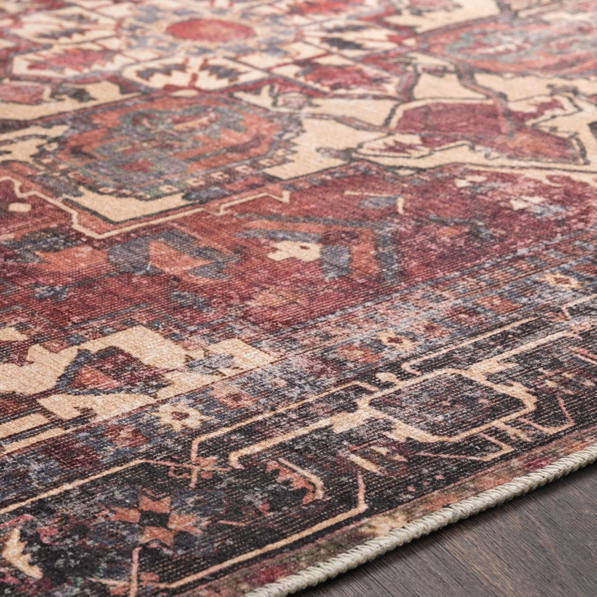 Traditional Vintage Style Brown, Rust And Beige Machine Woven Washable Rug - Image 10