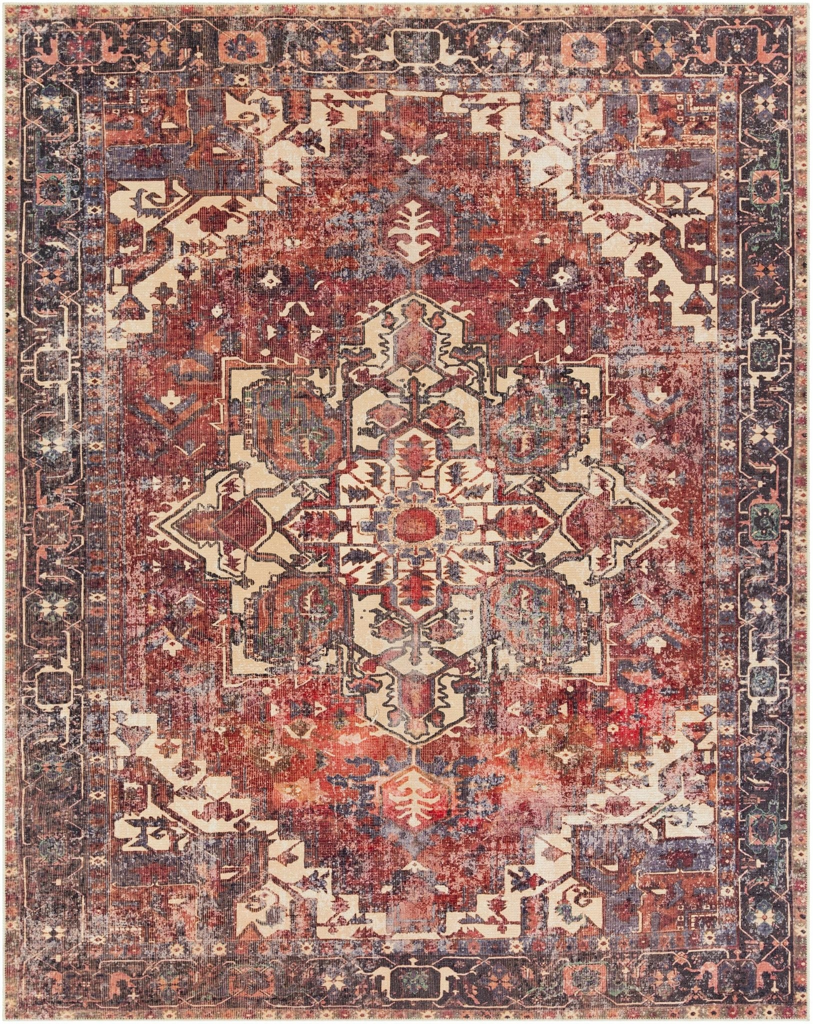 Traditional Vintage Style Brown, Rust And Beige Machine Woven Washable Rug - Image 12