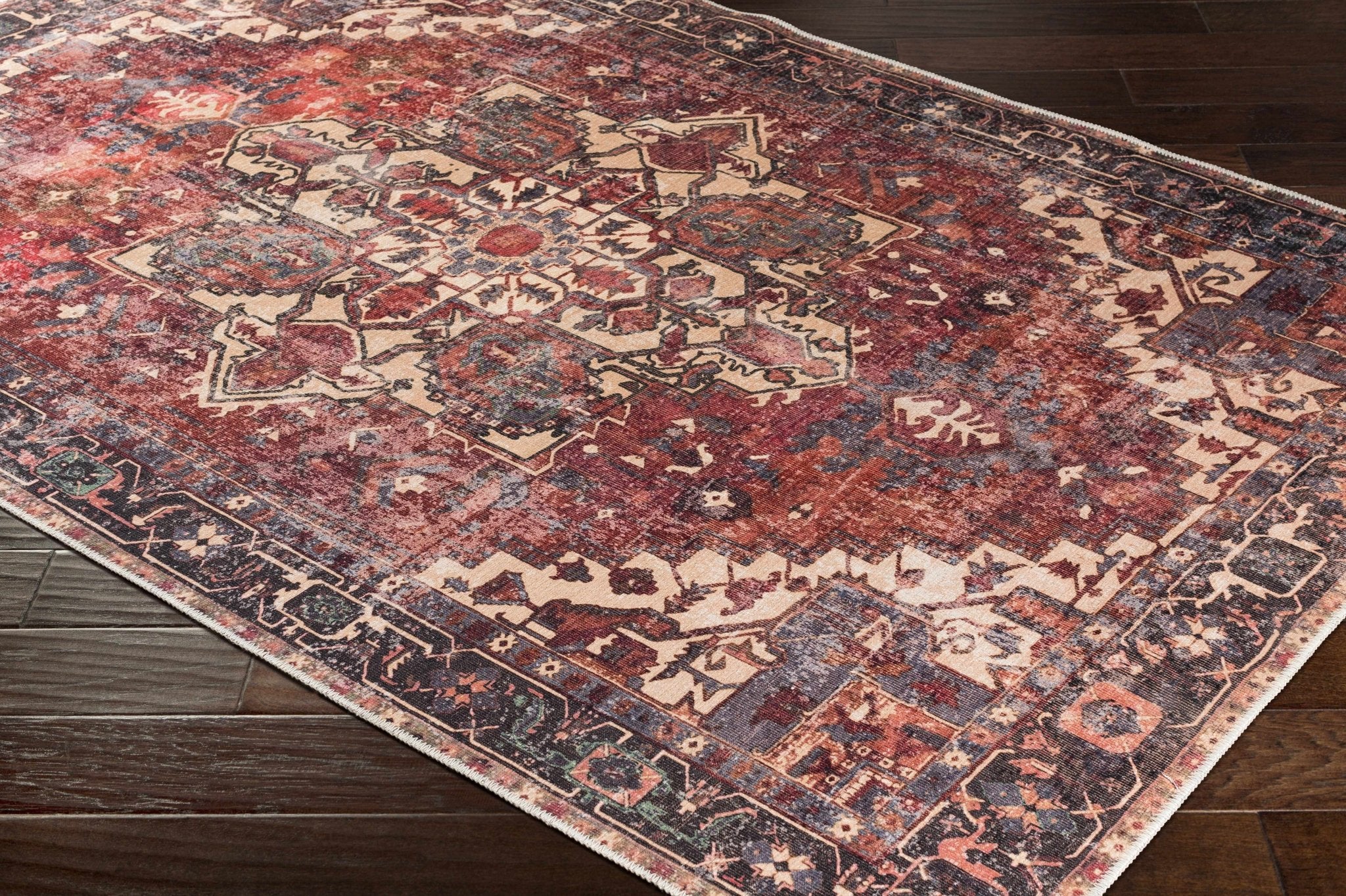 Traditional Vintage Style Brown, Rust And Beige Machine Woven Washable Rug - Image 3