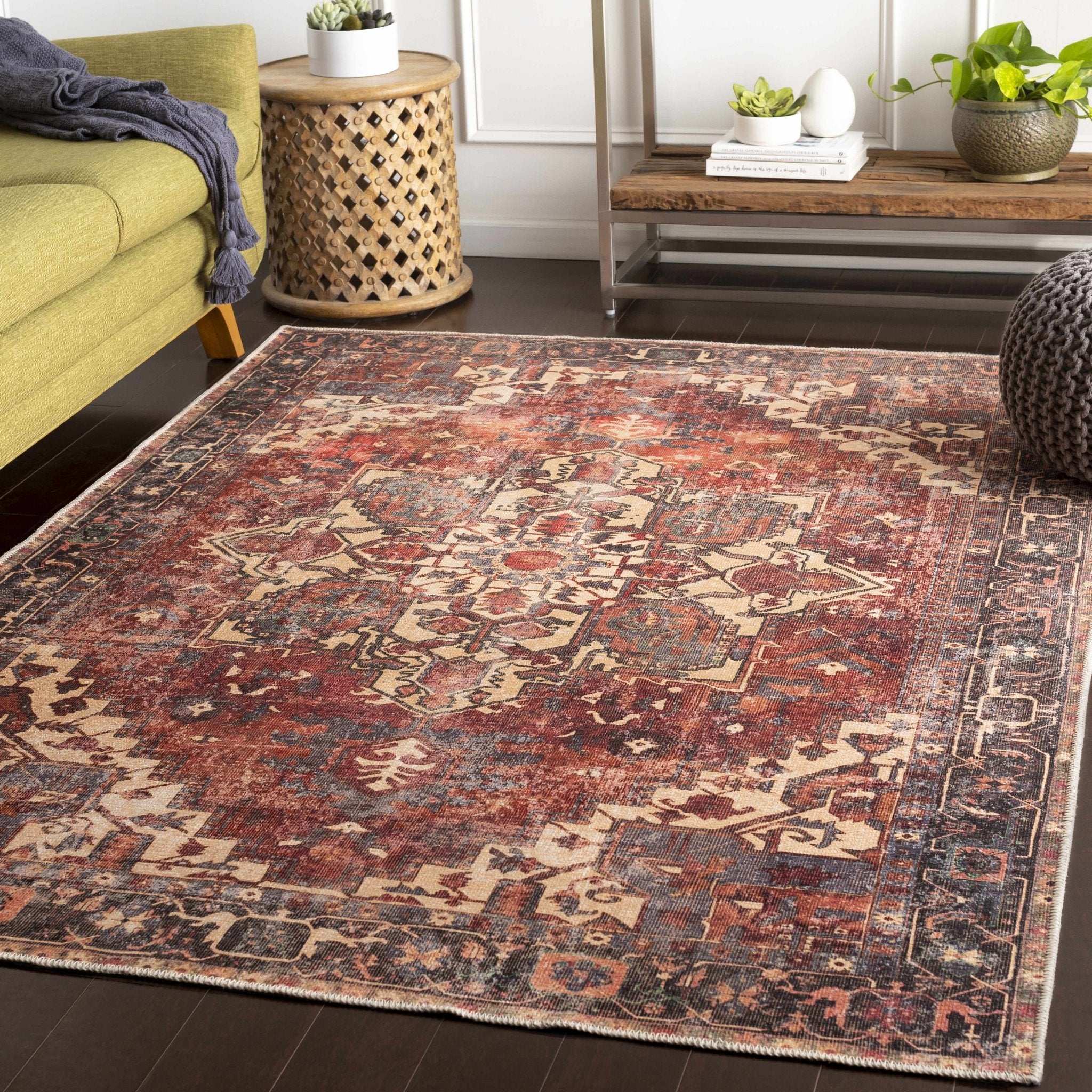 Traditional Vintage Style Brown, Rust And Beige Machine Woven Washable Rug - Image 4