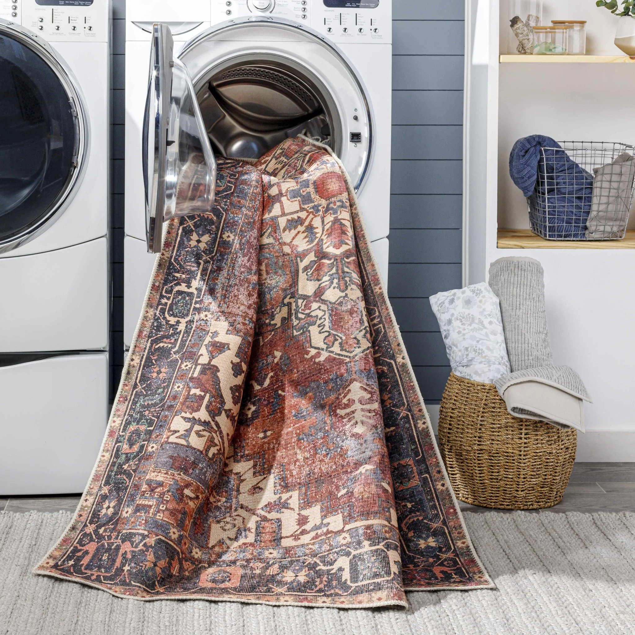 Traditional Vintage Style Brown, Rust And Beige Machine Woven Washable Rug - Image 7