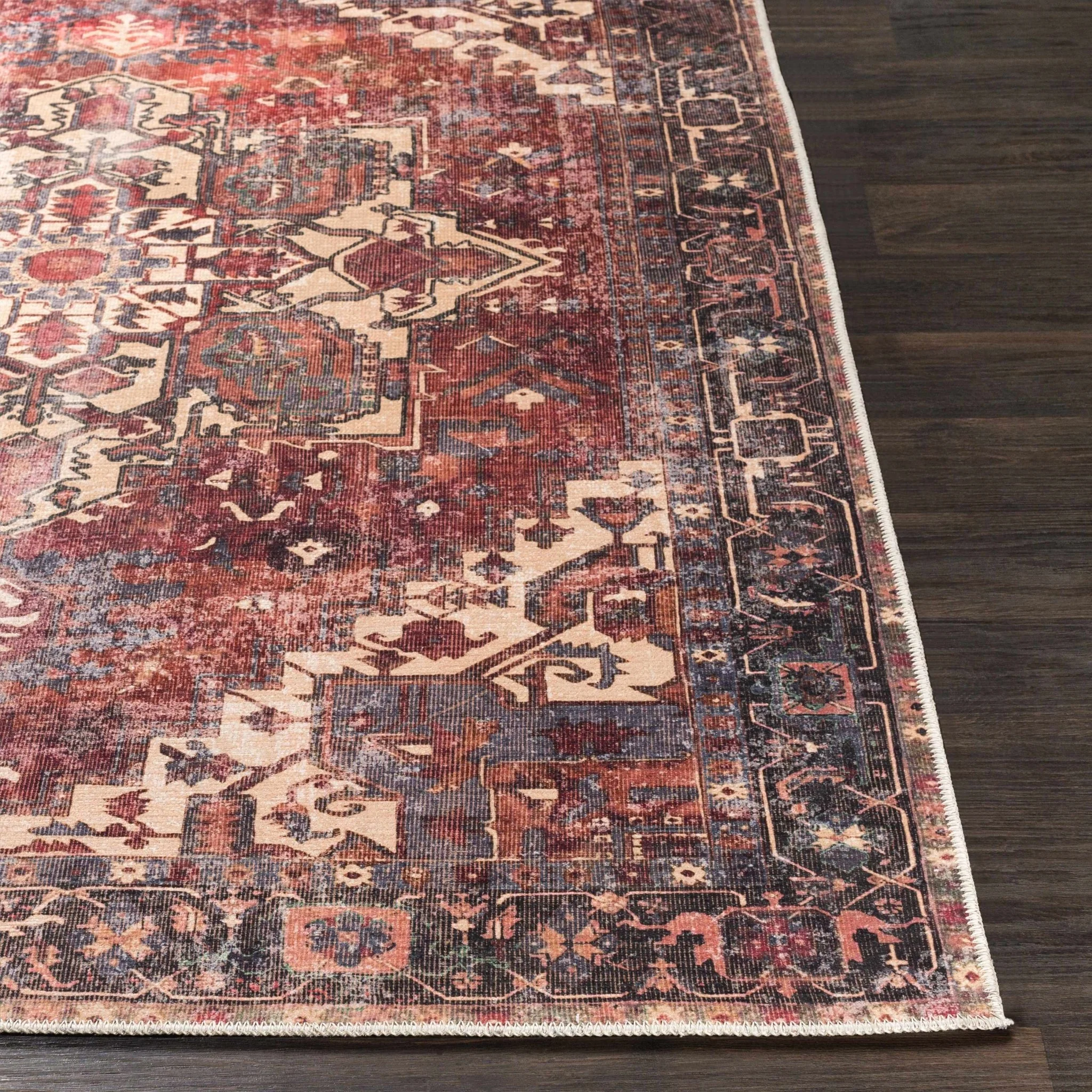 Traditional Vintage Style Brown, Rust And Beige Machine Woven Washable Rug - Image 8