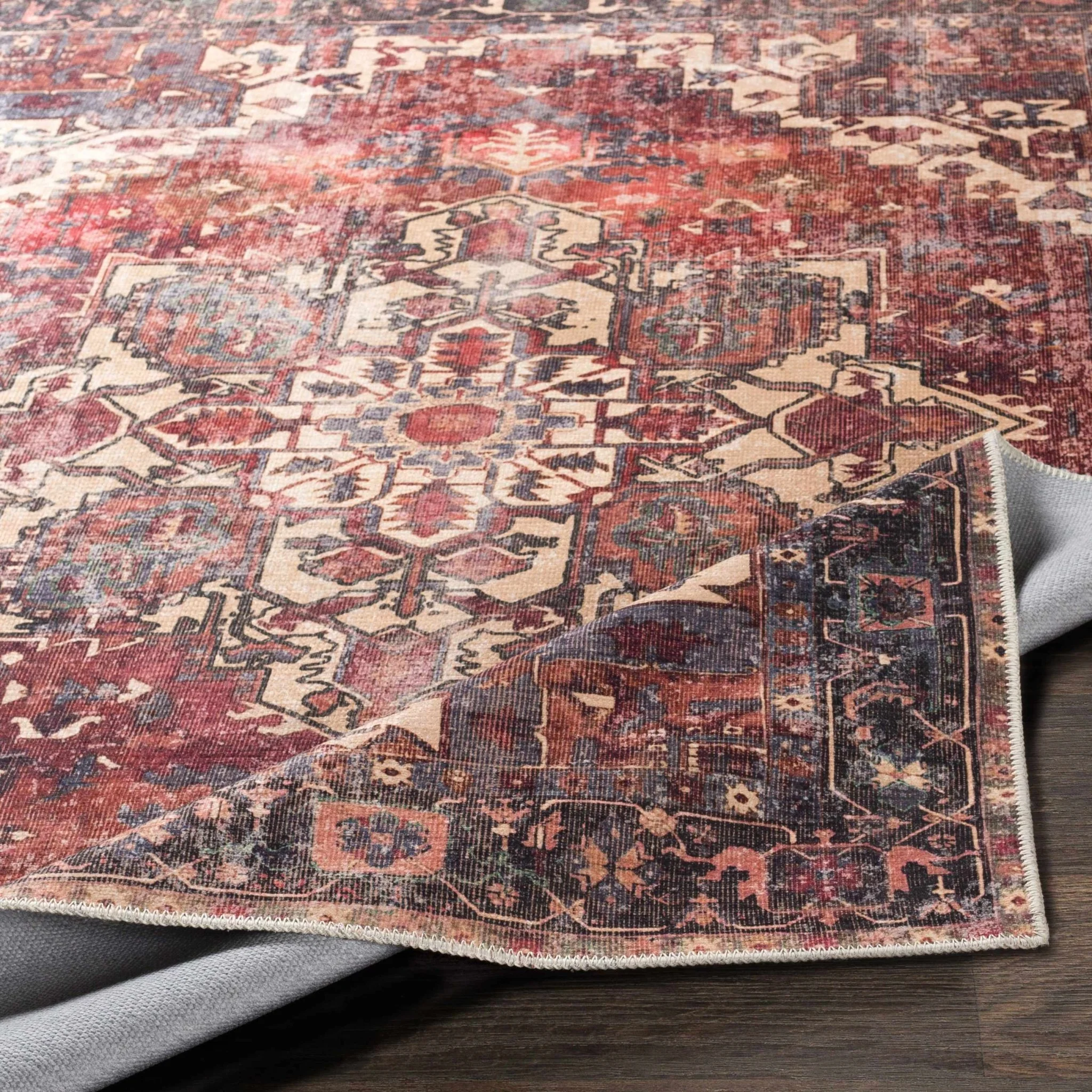 Traditional Vintage Style Brown, Rust And Beige Machine Woven Washable Rug - Image 9