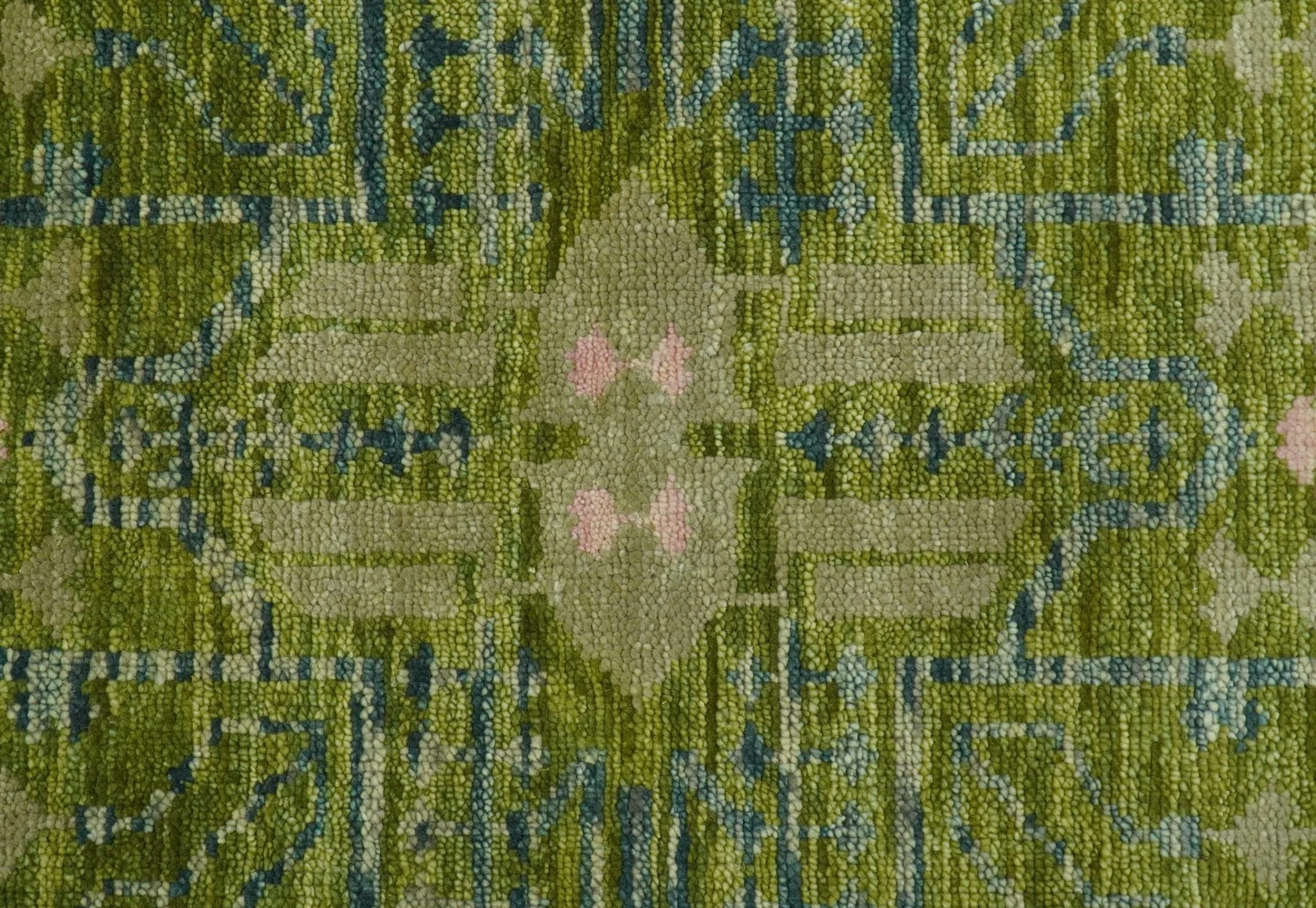 Transitional Design Green And Blue Hand Knotted Custom Made Wool Rug - Image 5