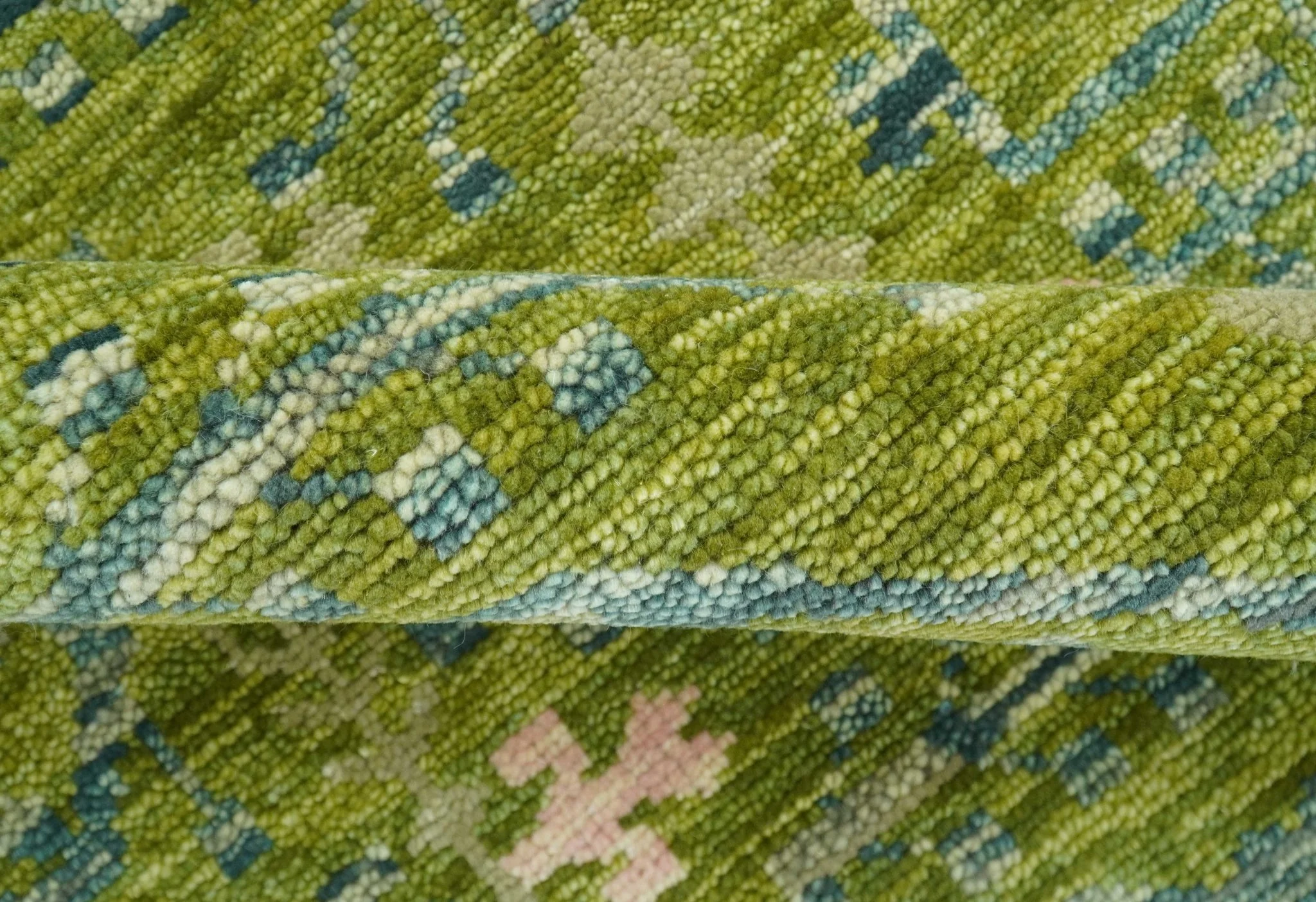 Transitional Design Green And Blue Hand Knotted Custom Made Wool Rug - Image 6