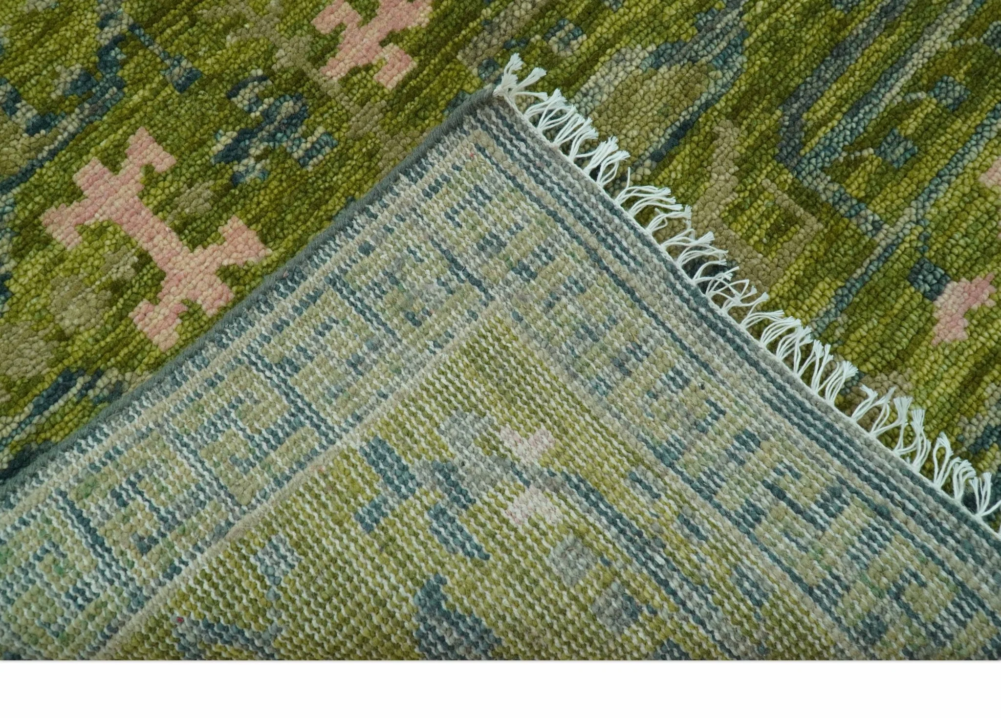 Transitional Design Green And Blue Hand Knotted Custom Made Wool Rug - Image 7