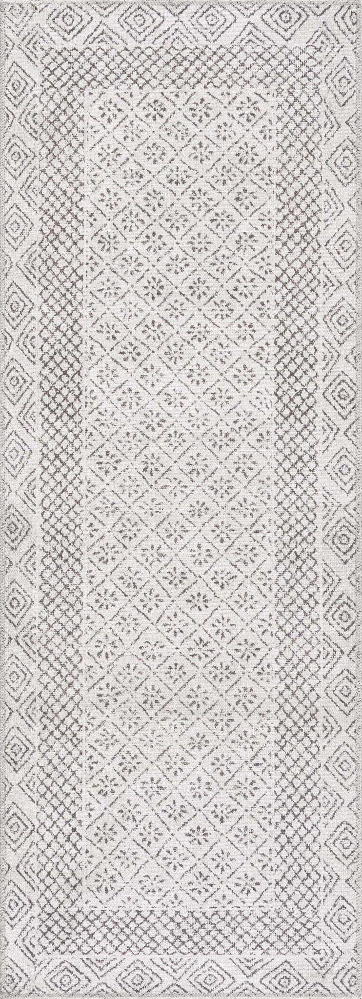 Transitional Design Ivory And Charcoal Washable Area Rug - Image 11
