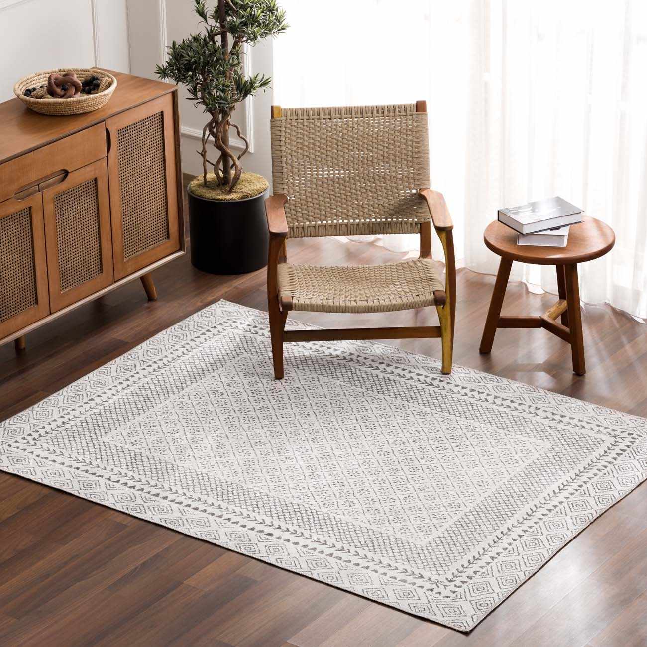 Transitional Design Ivory And Charcoal Washable Area Rug - Image 3