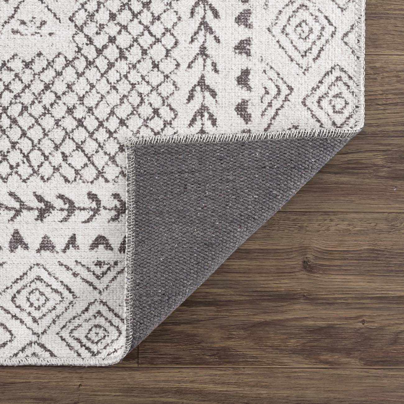 Transitional Design Ivory And Charcoal Washable Area Rug - Image 6