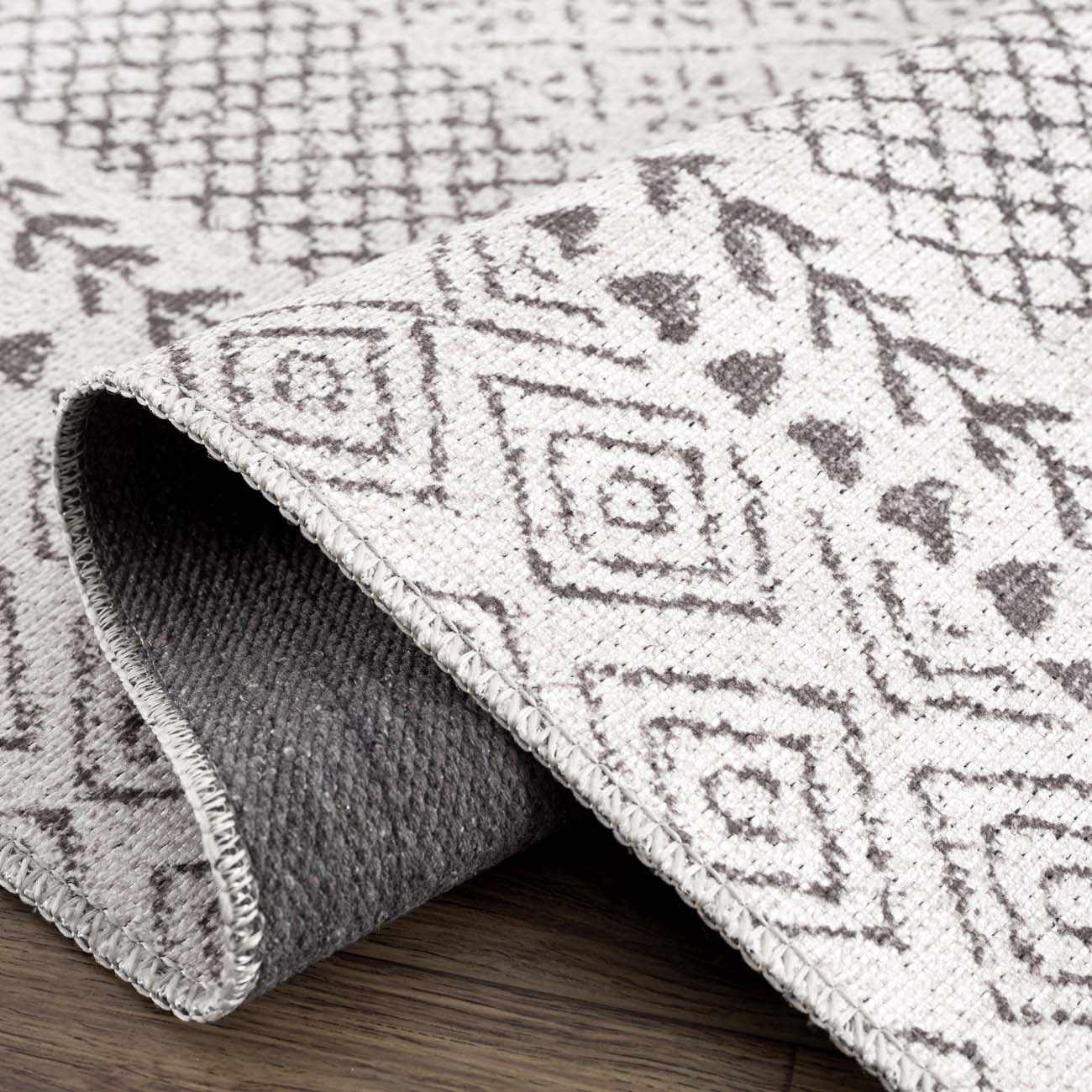 Transitional Design Ivory And Charcoal Washable Area Rug - Image 7